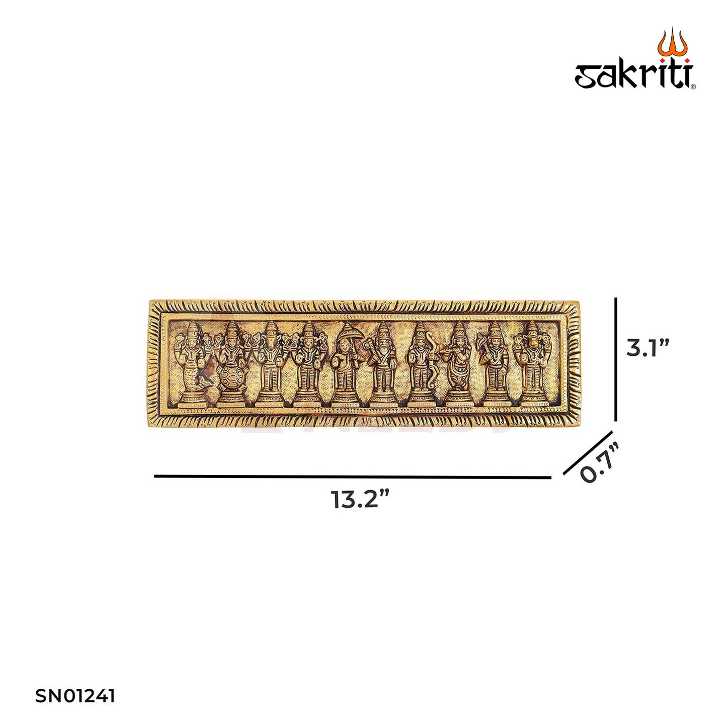 Brass Dasavatharam Mounted Plate – 3.1 Inch Wall Plate Depicting Vishnu’s 10 Avatars