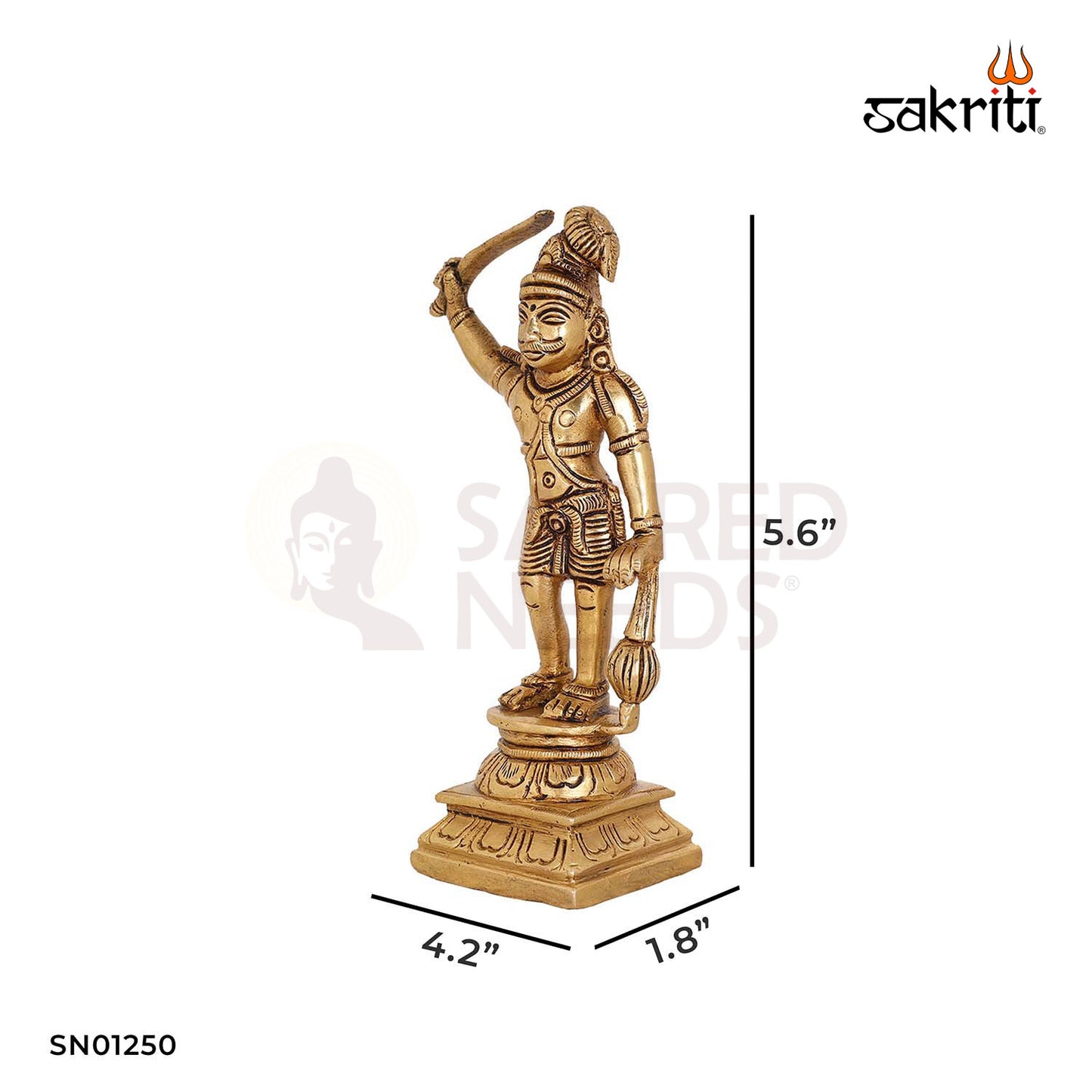 Brass Madurai Veeran – 5.6 Inch Tamil Folk Deity Idol in Brass