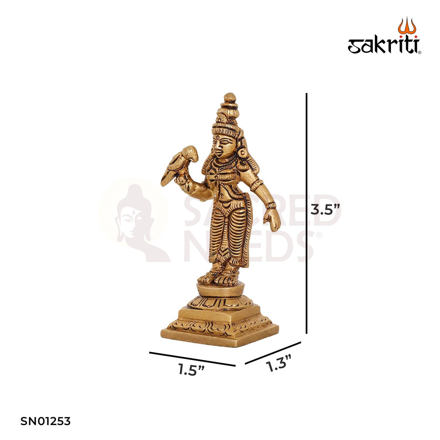 Brass Meenakshi Amman – 3.5 Inch Goddess Idol for Devotional Altars