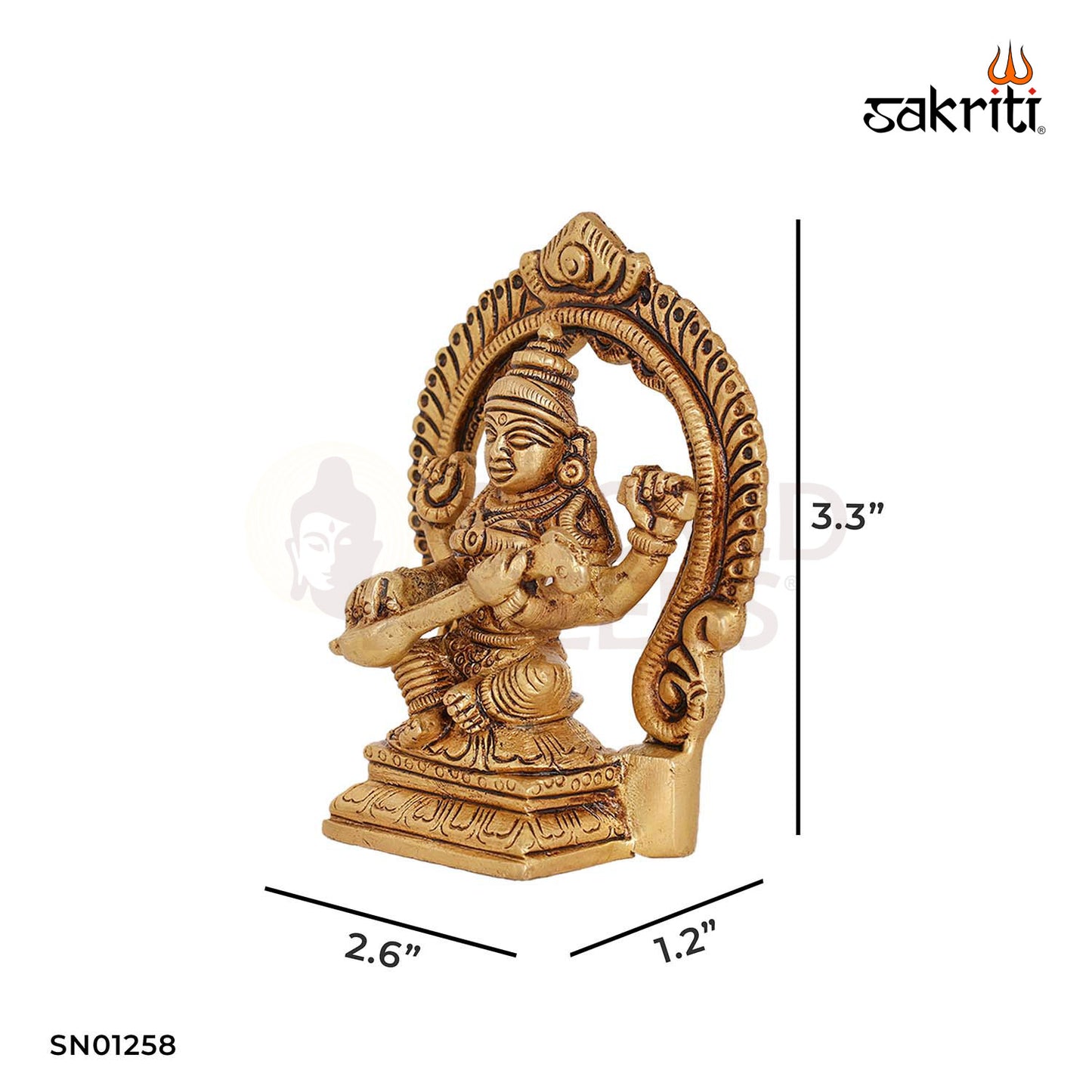 Brass Saraswathi – 3.3 Inch Knowledge Goddess Idol for Home or Study Space