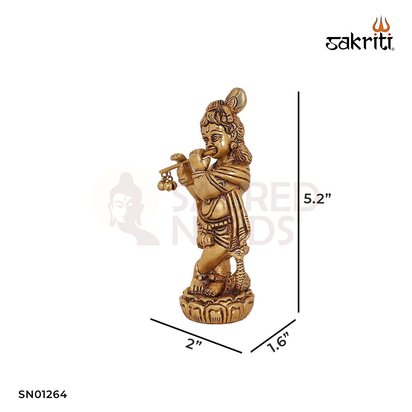 Brass Krishna – 5.2 Inch Flute-Playing Lord Idol for Devotional Corners