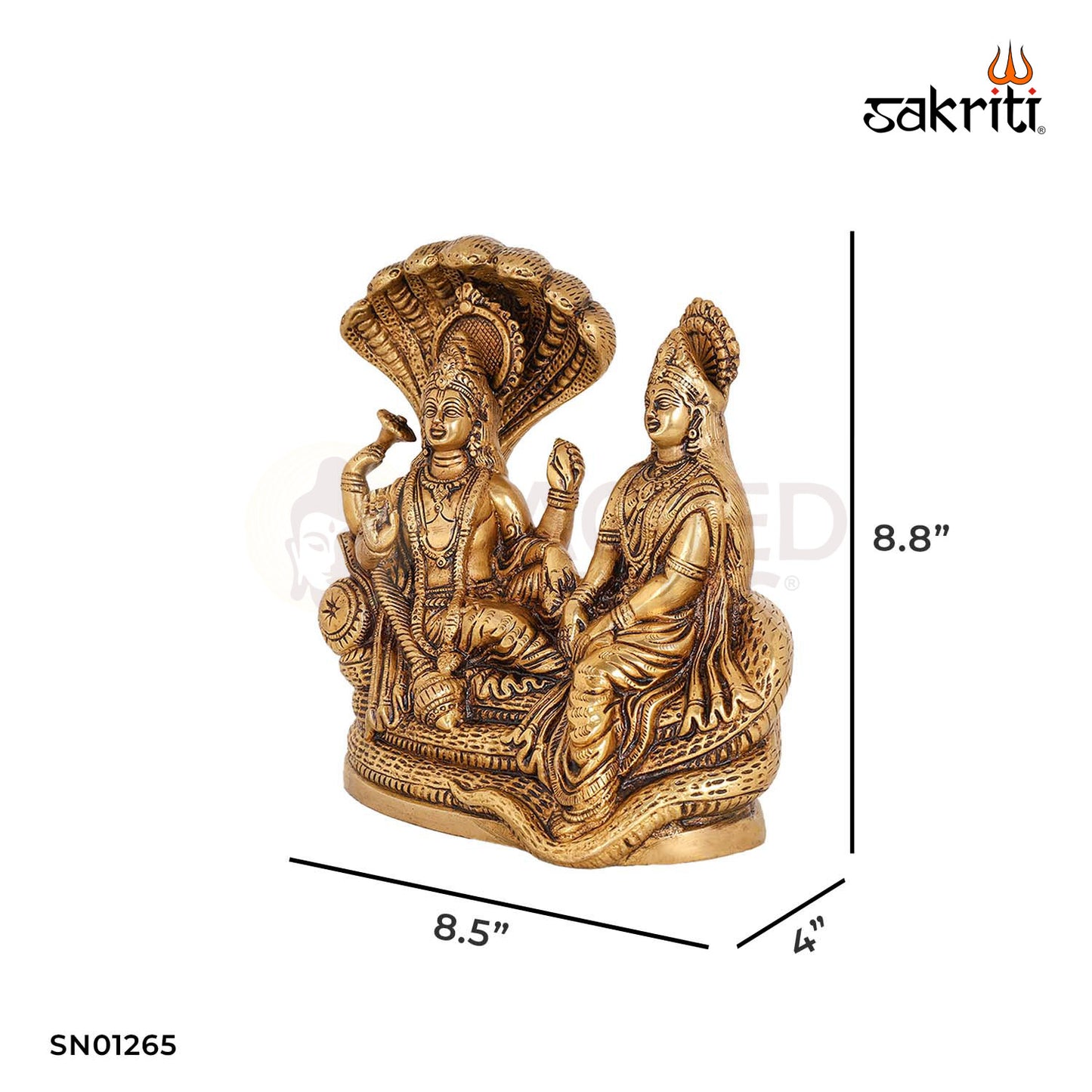 Brass Vishnu Lakshmi – 8.8 Inch Divine Couple Idol for Wealth and Harmony