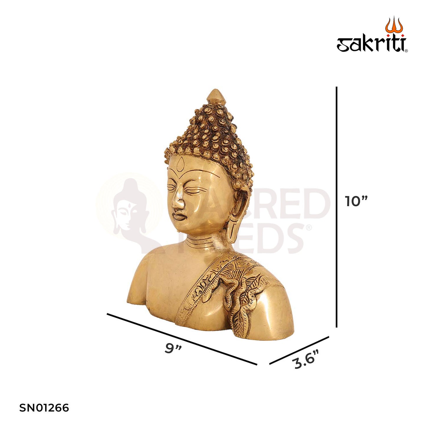 Brass Buddha Head – 10 Inch Meditative Head Sculpture for Peaceful Decor