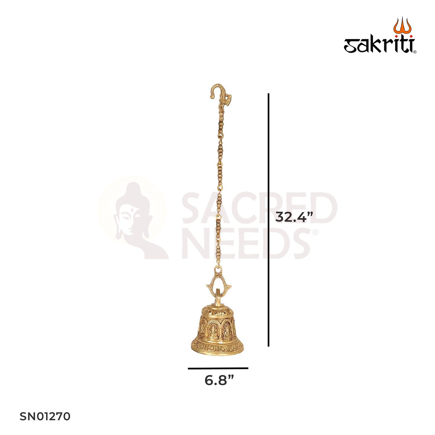 Brass Ganesha Hanging Bell – 32.4 Inch Wall Bell with Lord Ganapati Idol