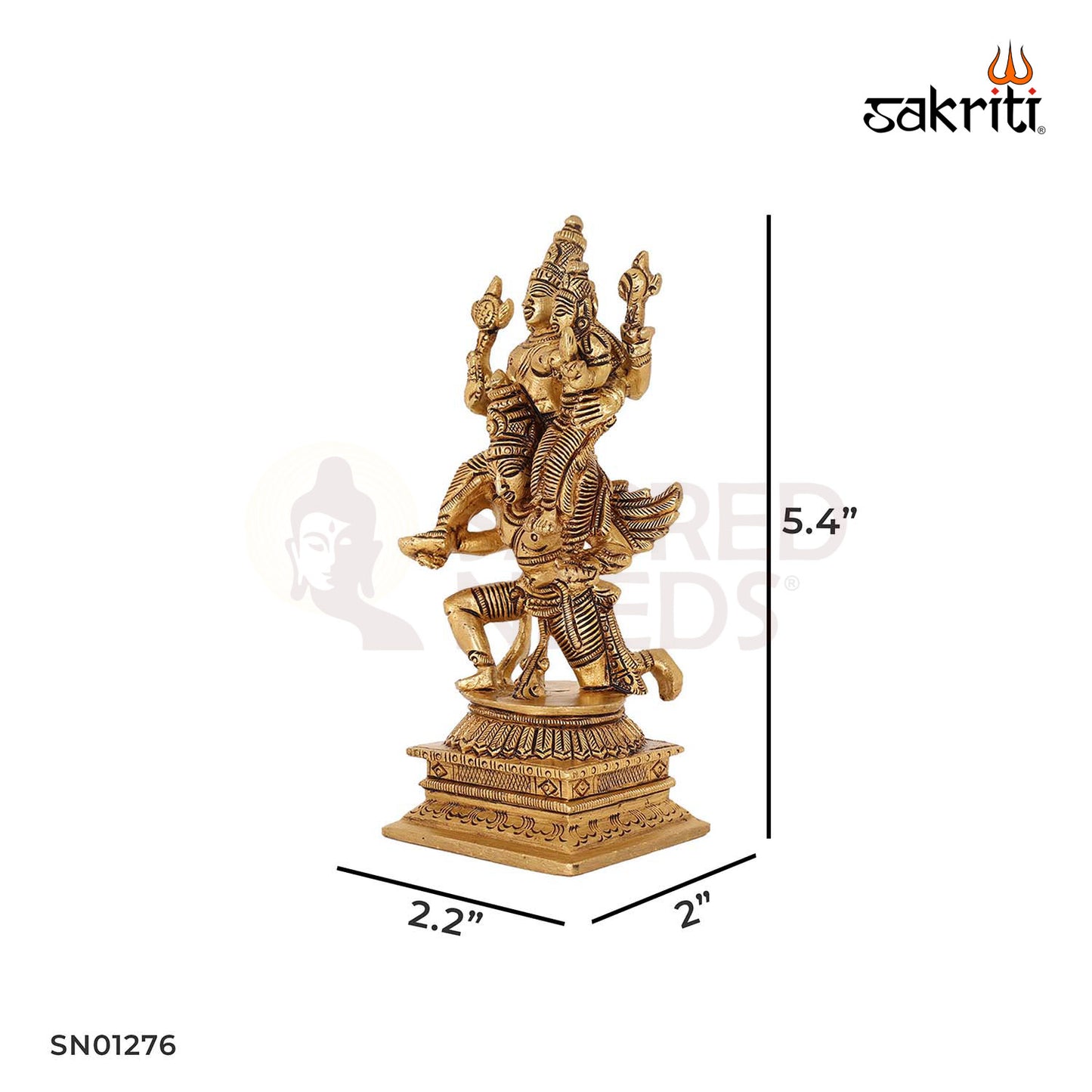 Brass Garuda Lakshmi with Vishnu – 5.4 Inch Divine Trio Statue for Devotion