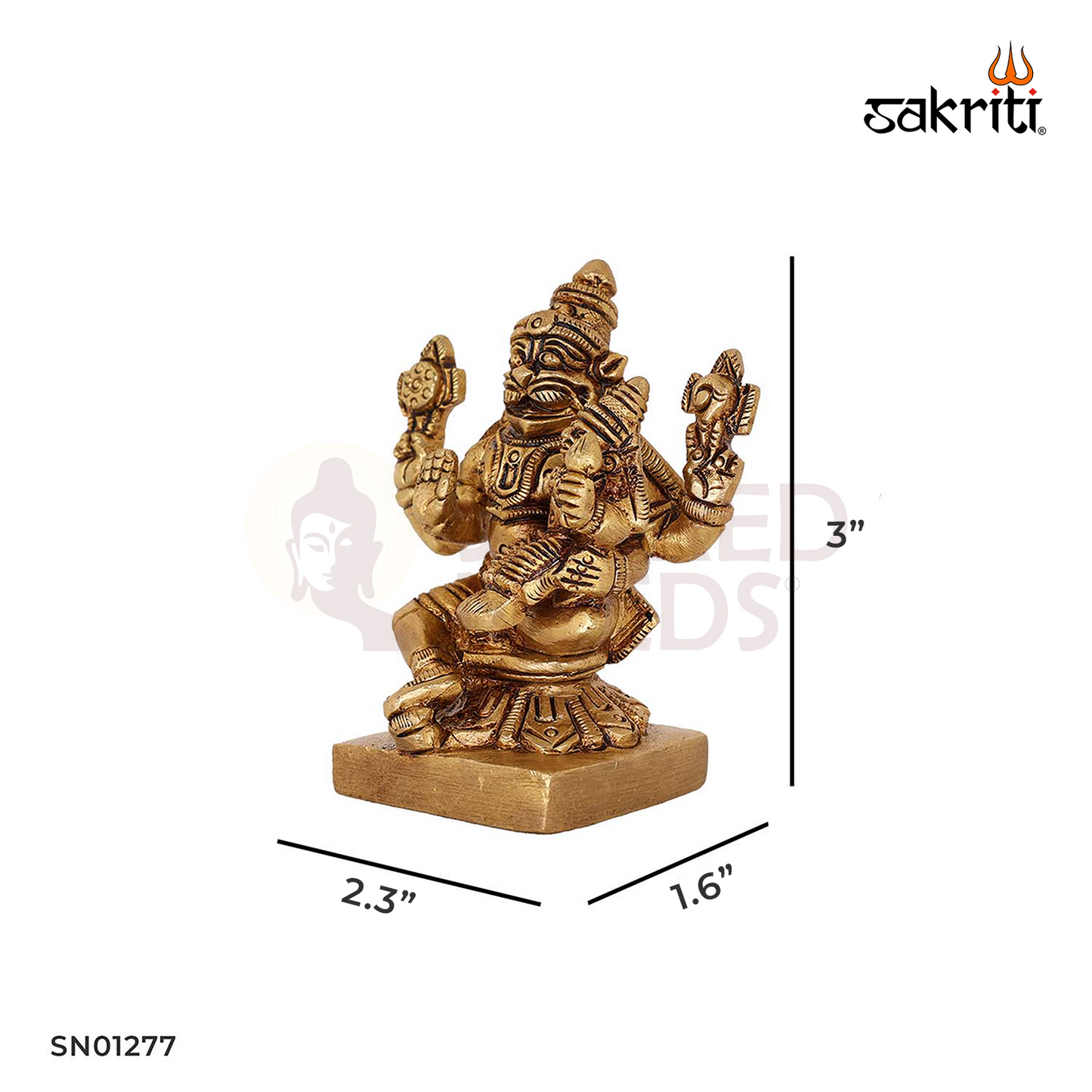 Brass Narsimha Lakshmi – 3 Inch Fierce Avatar with Lakshmi in Brass