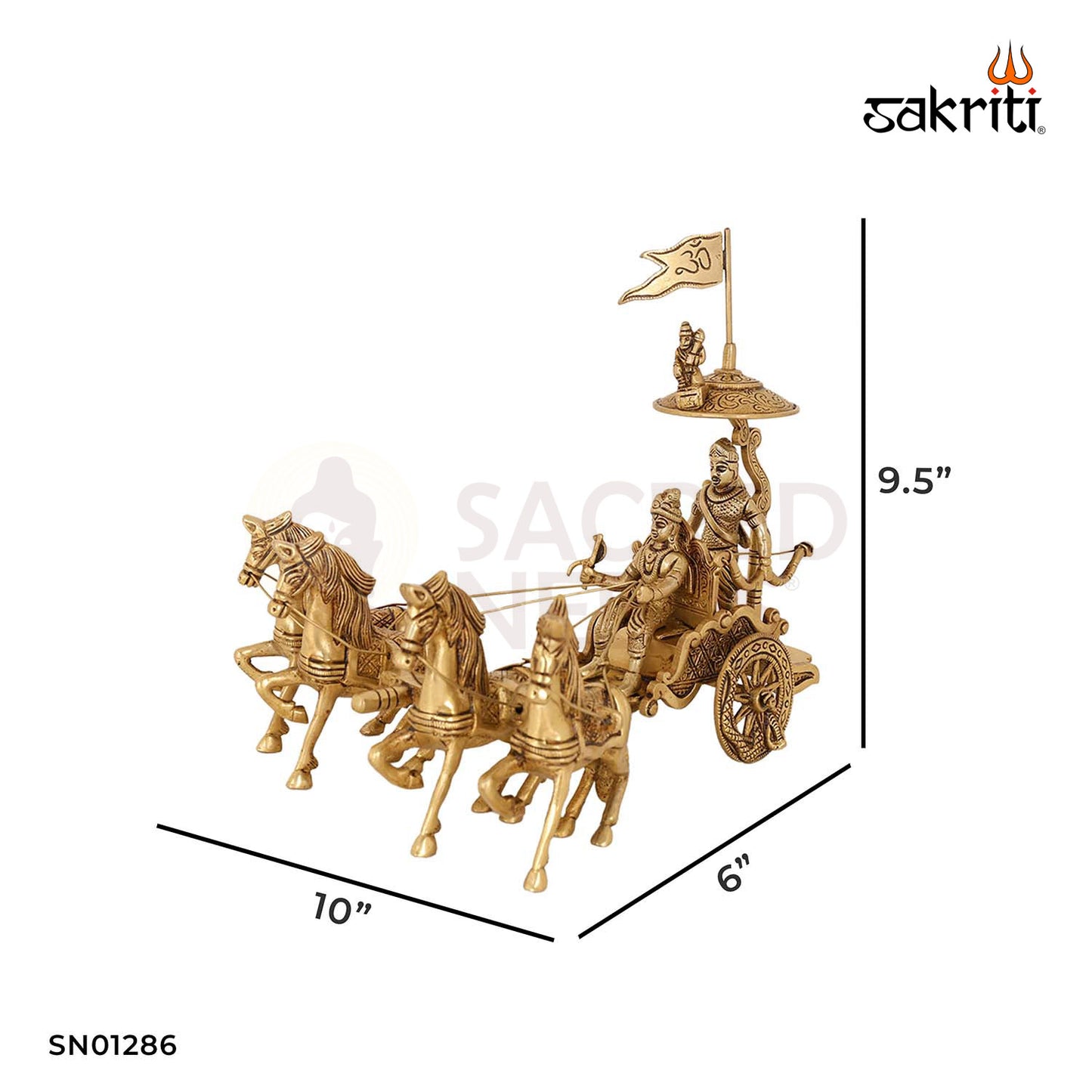 Brass Arjuna Ratham – 9.5 Inch Warrior Chariot Scene from Mahabharata