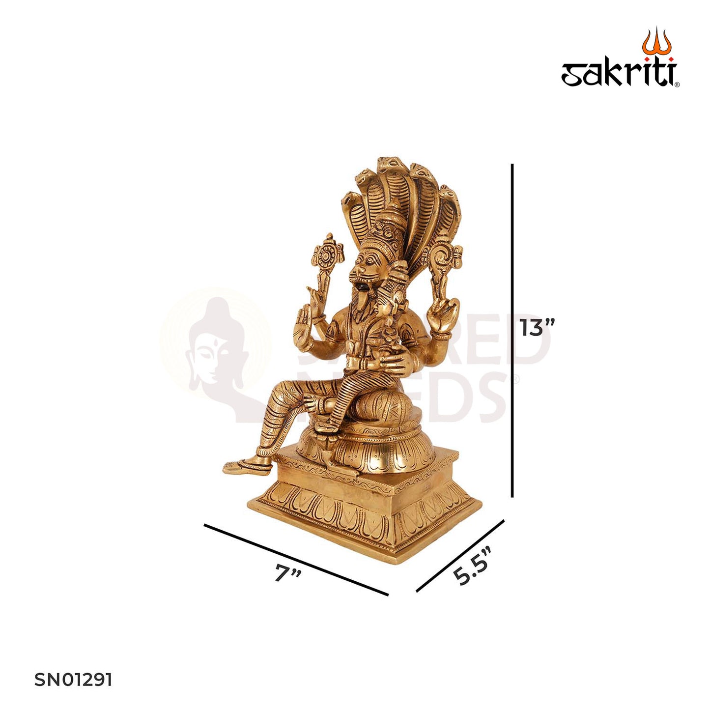 Brass Narsimha Lakshmi – 13 Inch Fierce Vishnu Avatar with Consort
