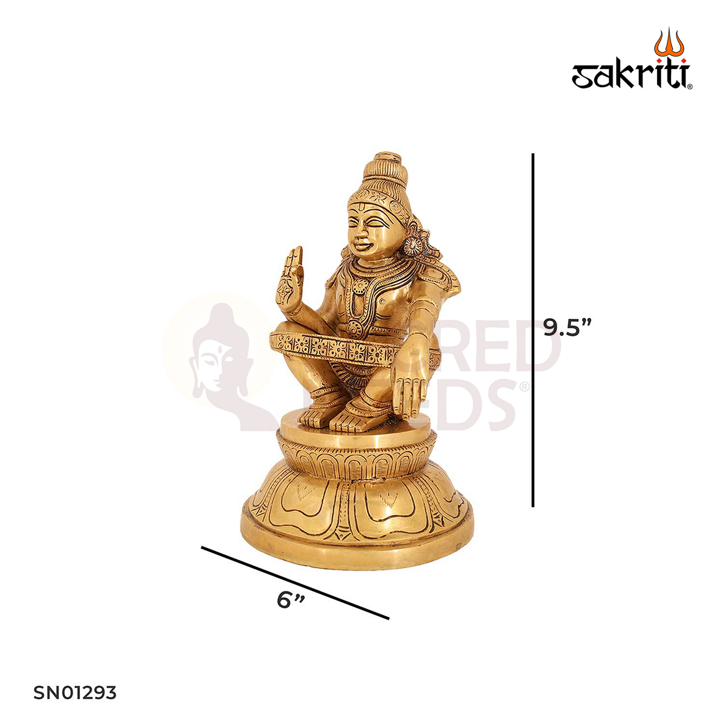 Brass Ayyapa – 9.5 Inch Idol of Lord Ayyappan for Home Worship
