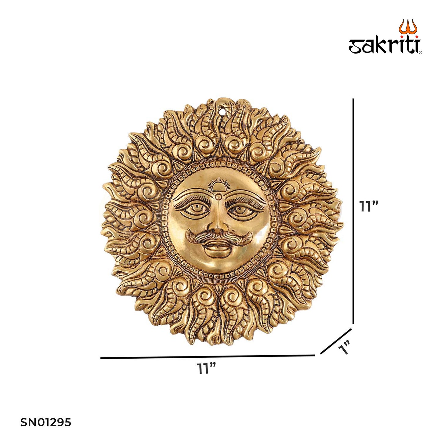 Brass Sun Face with Moustache – 11 Inch Traditional Wall Decor with Royal Look