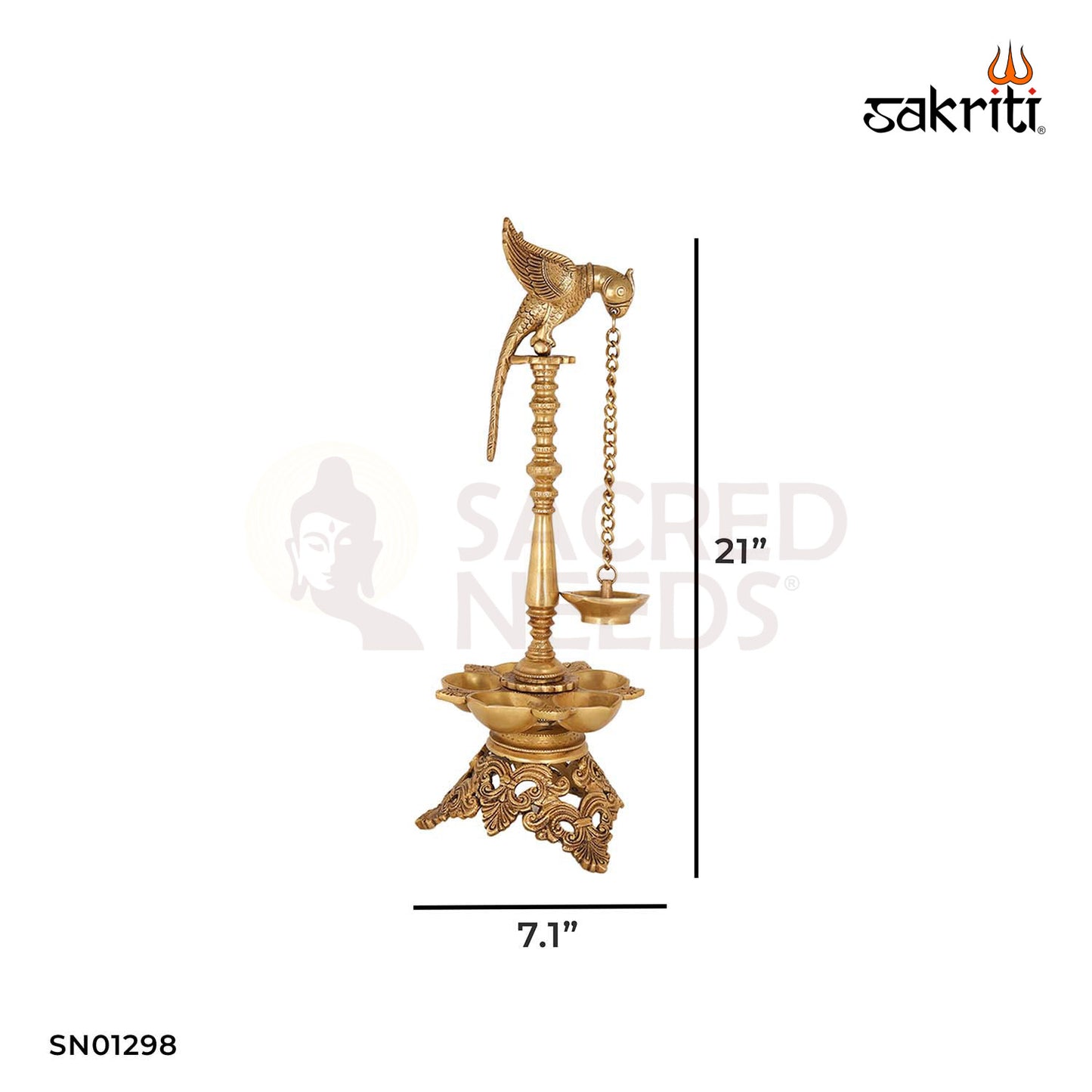 Brass Lamp with Parrot – 21 Inch Traditional Hanging Vilakku with Parrot Motif for Home Temple Decor