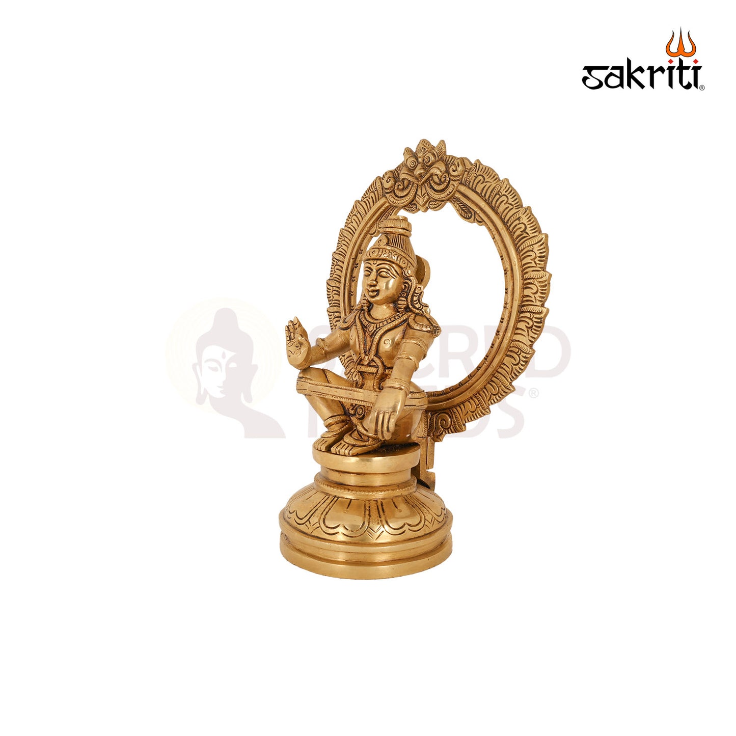 Brass Ayyapa with Arch – 8.4 Inch Lord Ayyappan Idol with Temple Arch for Devotional Decor