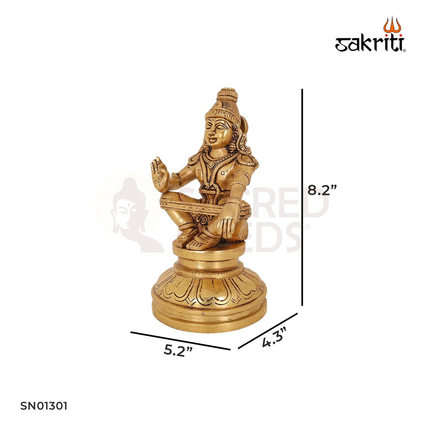 Brass Ayyapa – 8.2 Inch Lord Ayyappan Brass Idol for Mandir, Gift or Temple Use