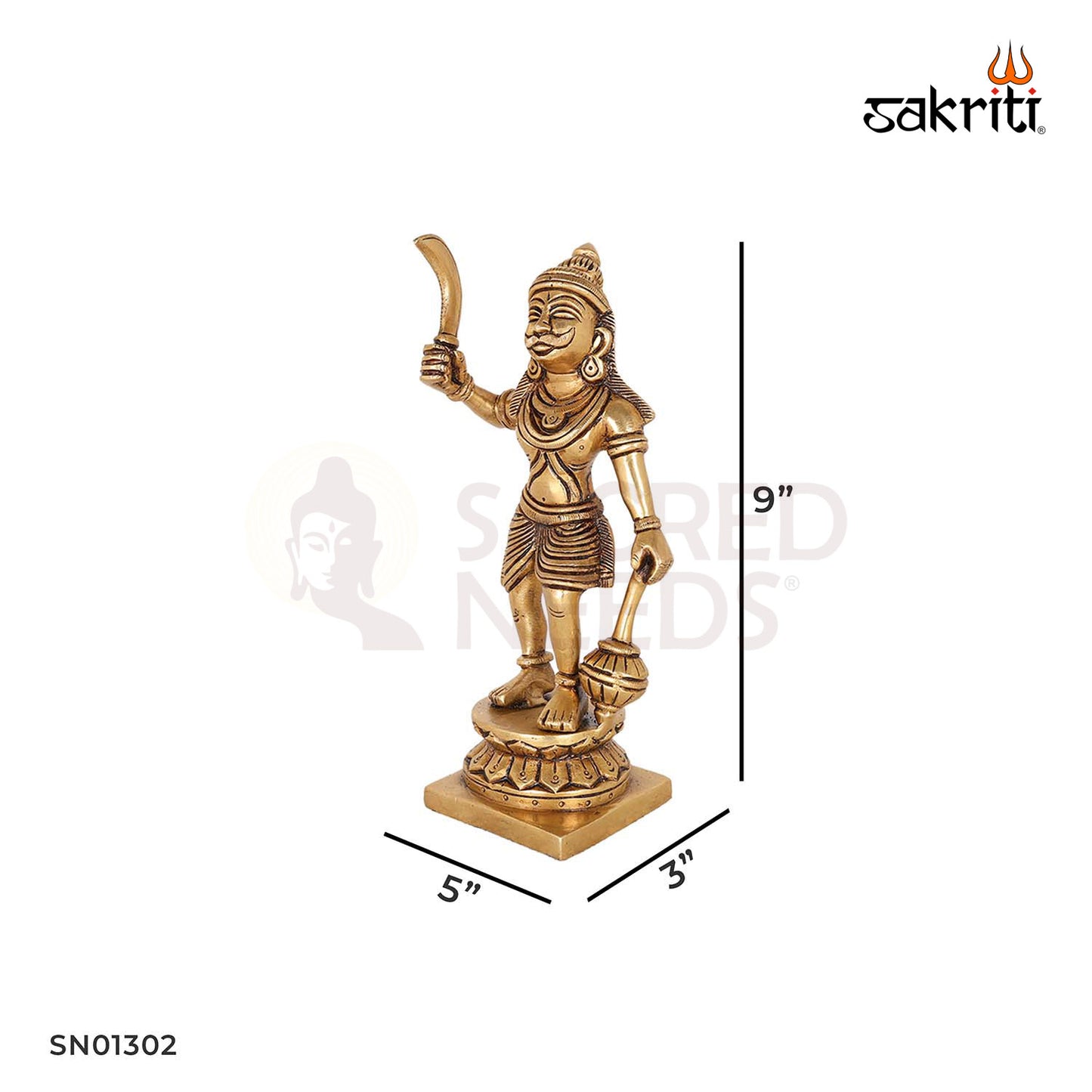 Brass Madurai Veeran – 9 Inch Folk Guardian Deity Statue for Tamil Home Worship