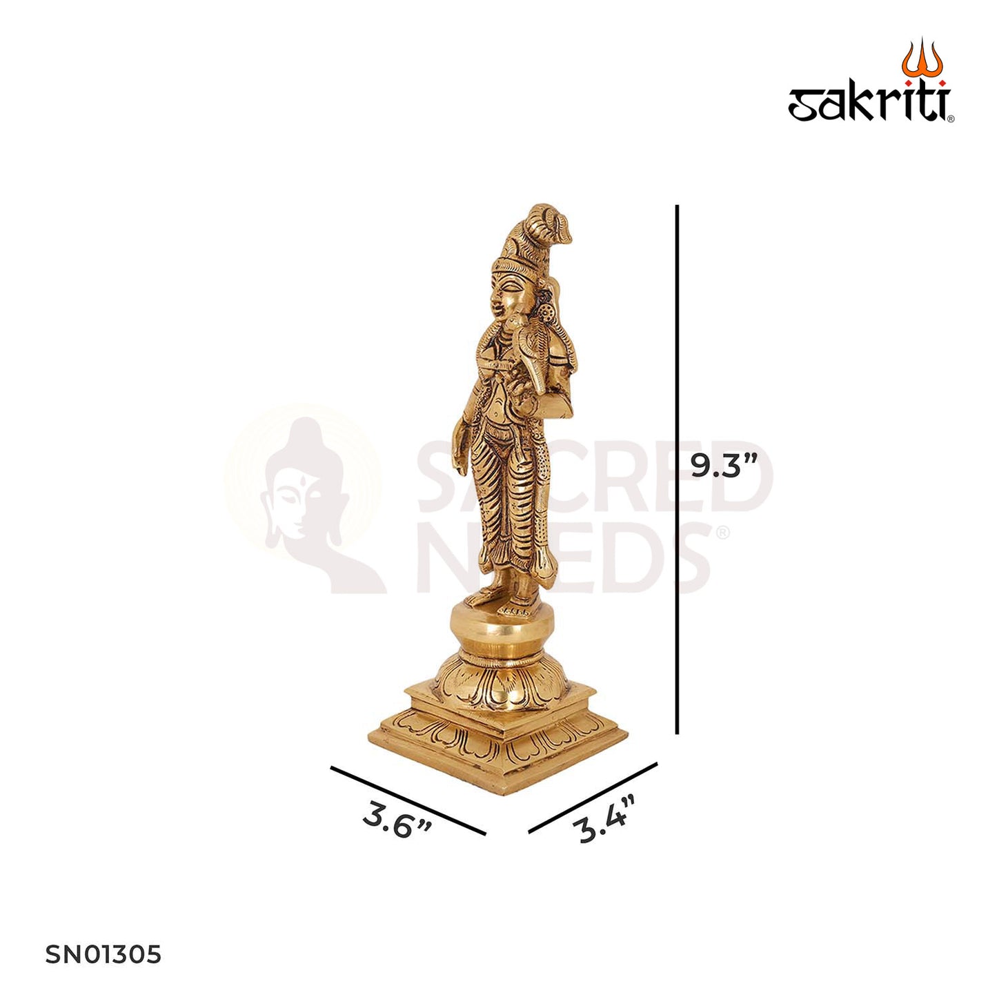 Brass Andal – 9.3 Inch Devotional Saint Andal Idol for Vaishnavite Worship & Decor