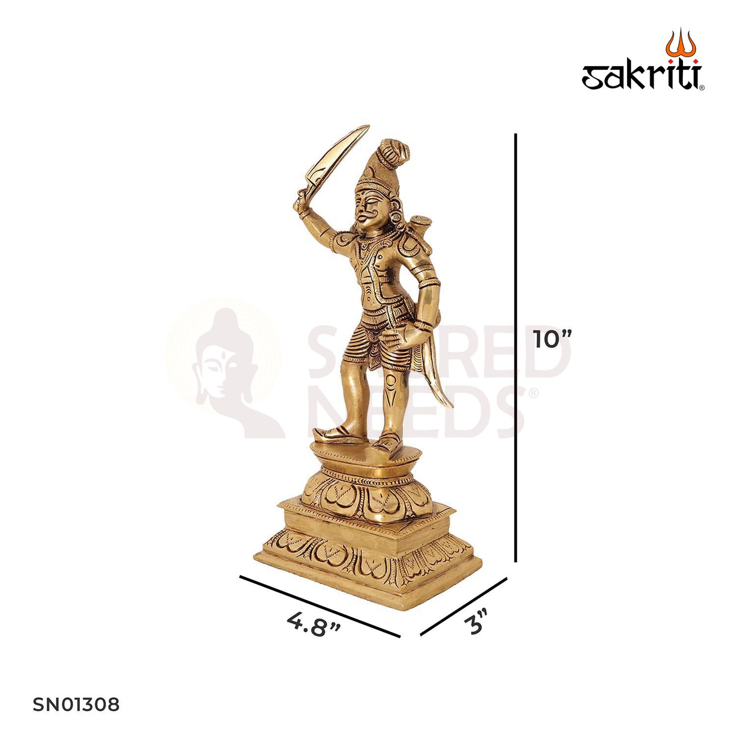 Brass Madurai Veeran – 10 Inch Warrior Deity Brass Idol for Tamil Culture Worship