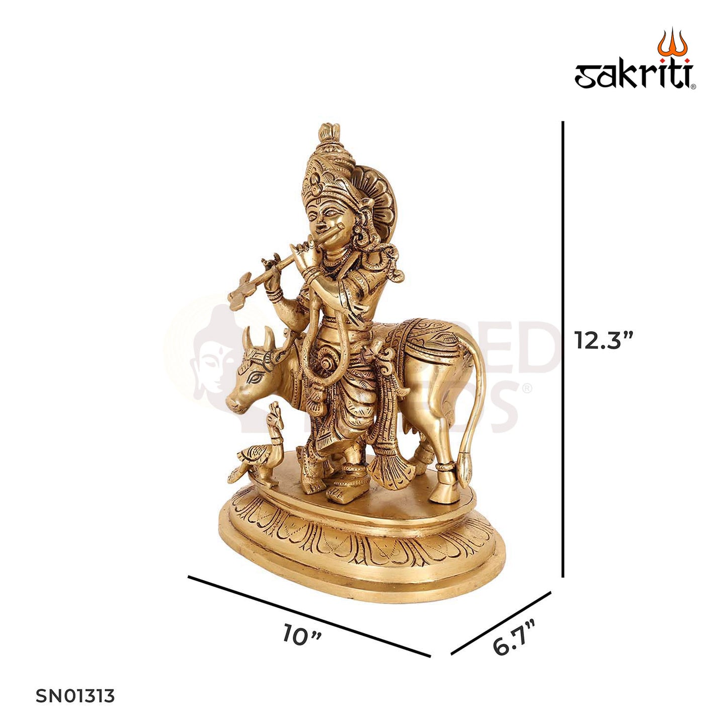 Brass Krishna with Cow – 12.3 Inch Gopala Idol with Calf for Devotion and Abundance