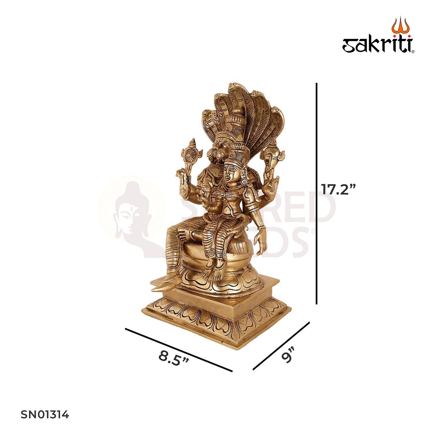 Brass Naga Narsimha Lakshmi – 17.2 Inch Fierce Avatar with Serpent and Lakshmi for Devotional Corners