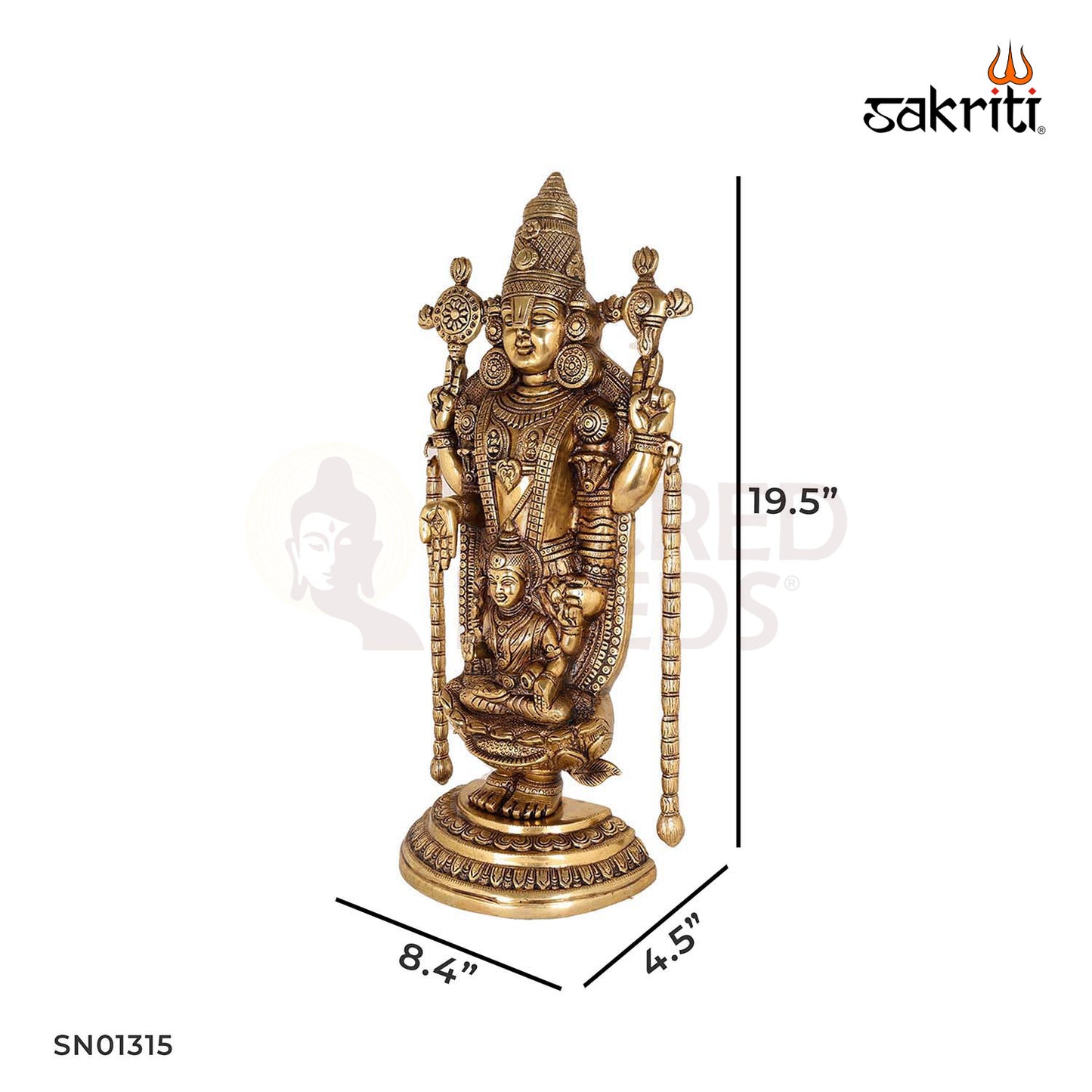 Brass Balaji with Lakshmi – 19.5 Inch Tirupati Balaji Idol with Goddess for Wealth and Devotion