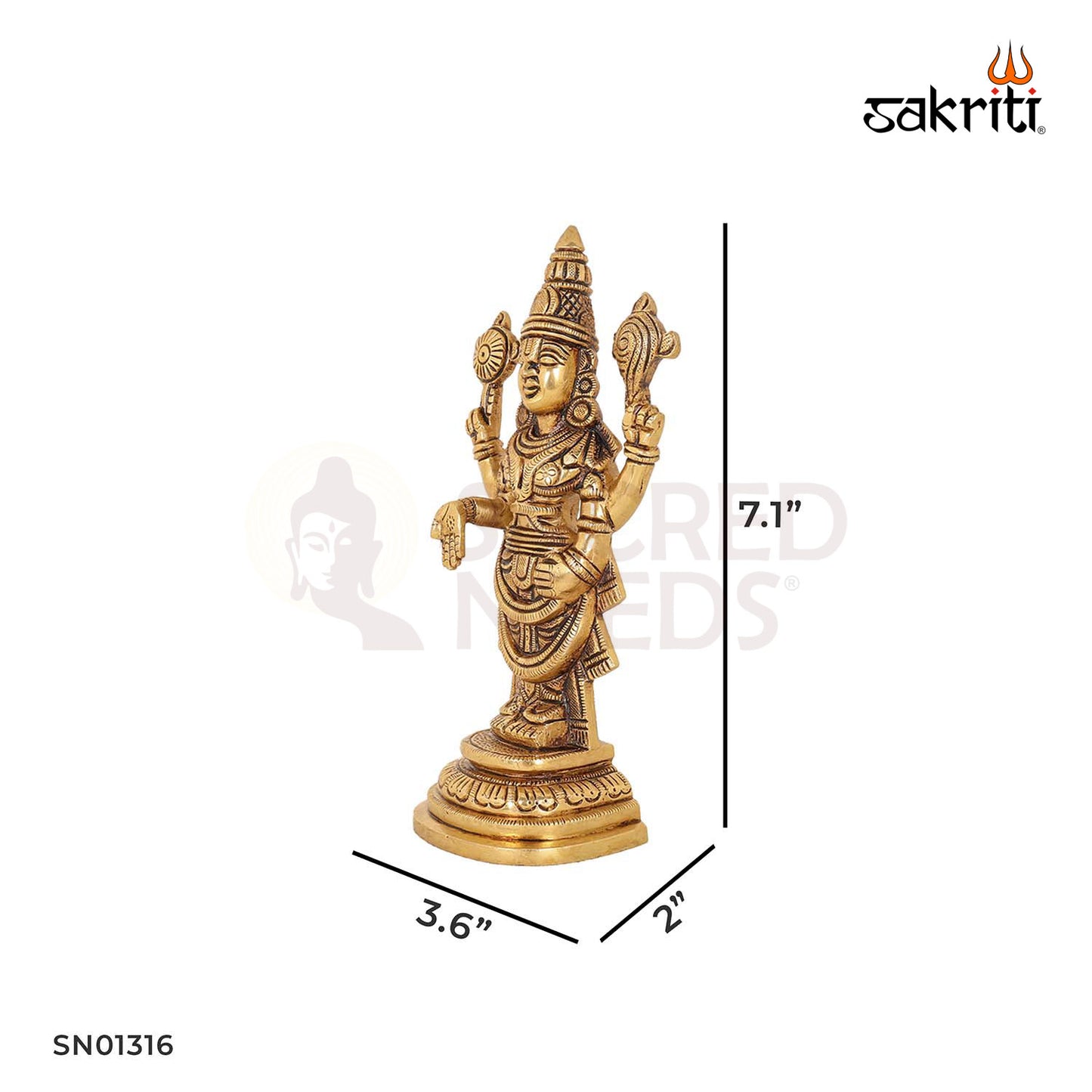 Brass Balaji – 7.1 Inch Lord Venkateswara Idol for Pooja, Temple, or Gifting