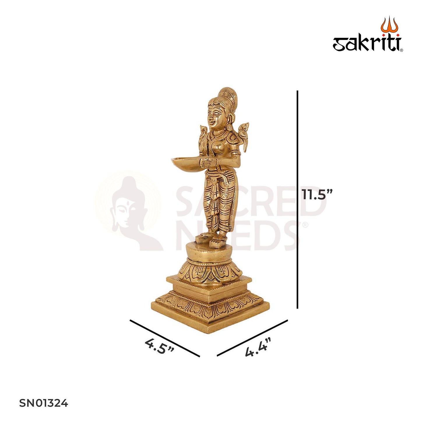 Brass Pavai Vilakku – 11.5 Inch Traditional Lady Oil Lamp for Festivals and Homes