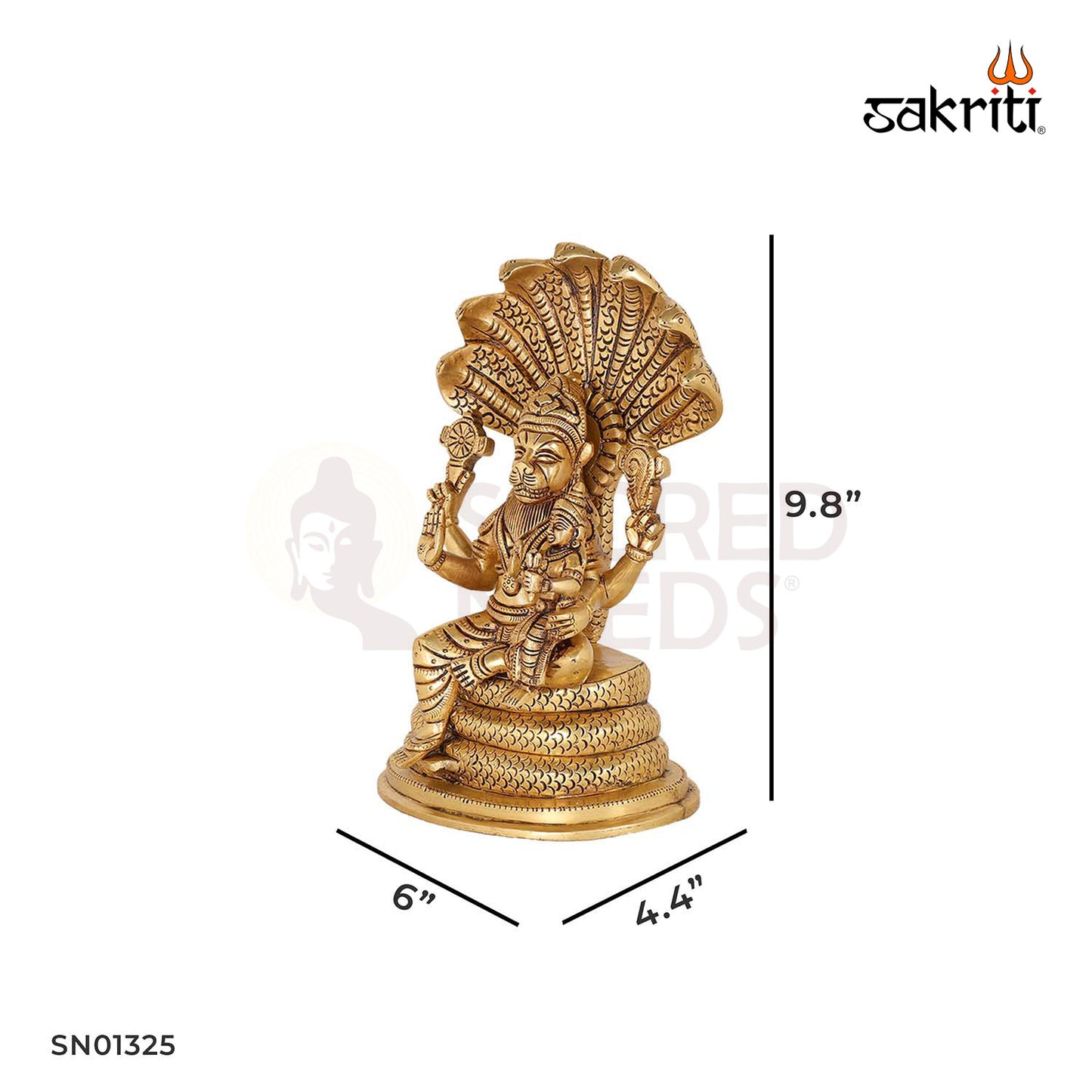 Brass Naga Narsimha Lakshmi – 9.8 Inch Vishnu Avatar Idol with Lakshmi and Serpent