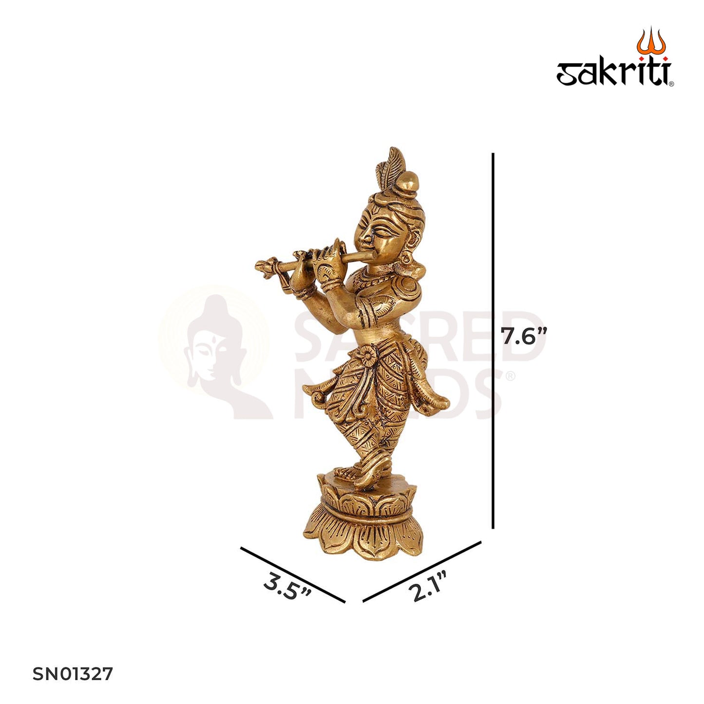 Brass Lotus Krishna – 7.6 Inch Lord Krishna on Lotus Base Idol for Pooja and Gifting