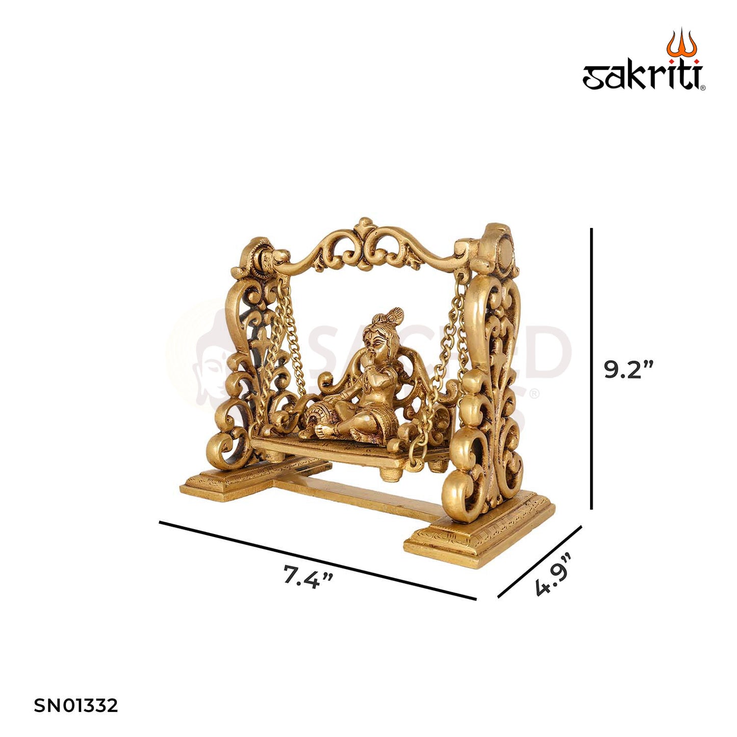 Brass Krishna with Jhula – 9.2 Inch Baby Krishna on Swing Idol for Janmashtami & Decor