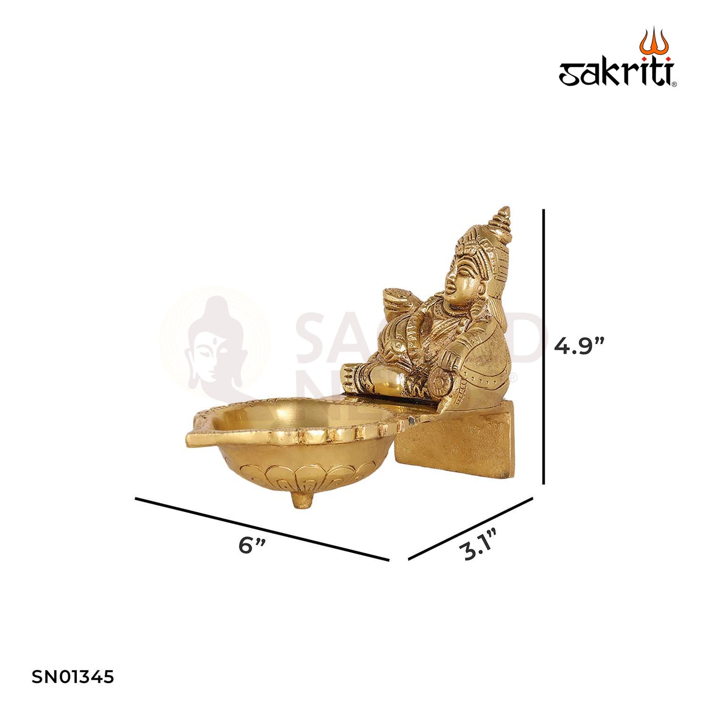 Brass Kubera Vilakku – 4.9 Inch Wealth Deity Oil Lamp for Finance Rituals