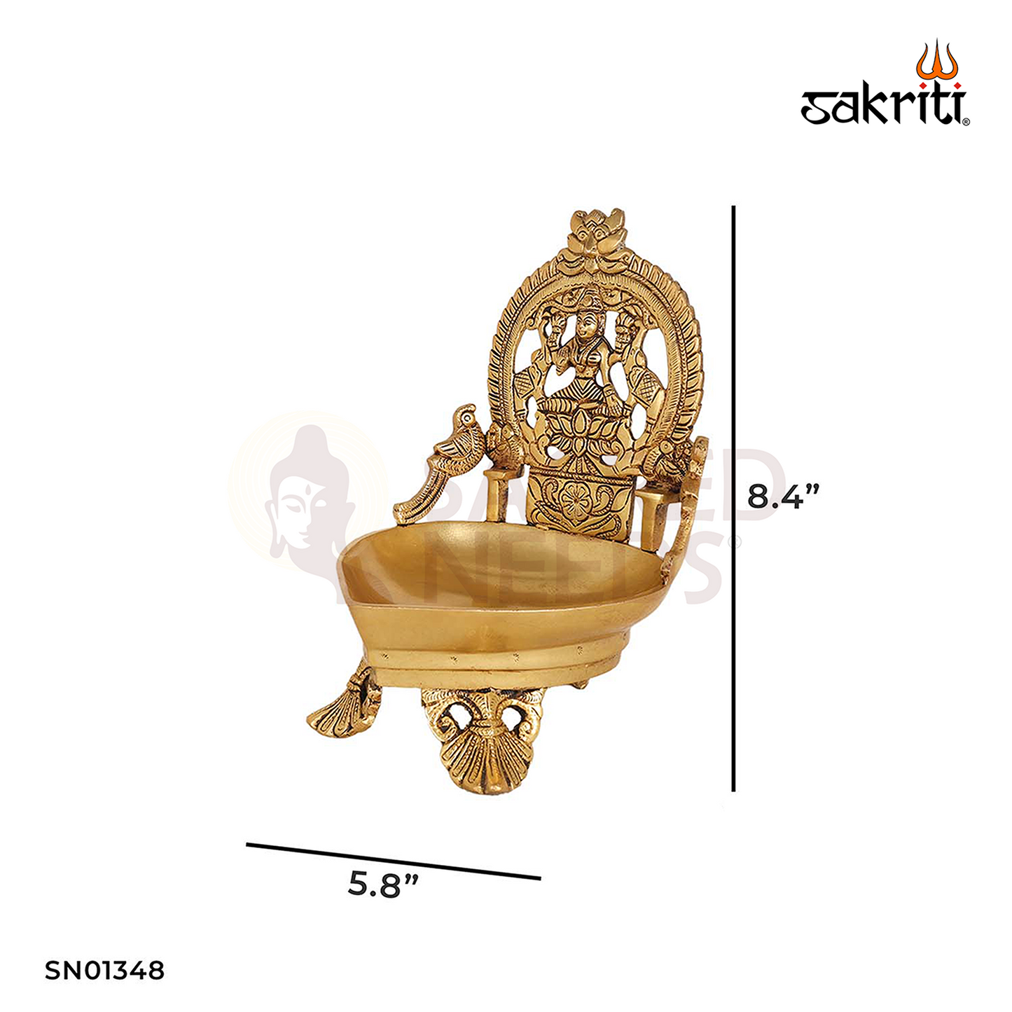 Brass Gaja Lakshmi Vilakku – 8.4 Inch Goddess Lakshmi with Elephants Oil Lamp for Abundance