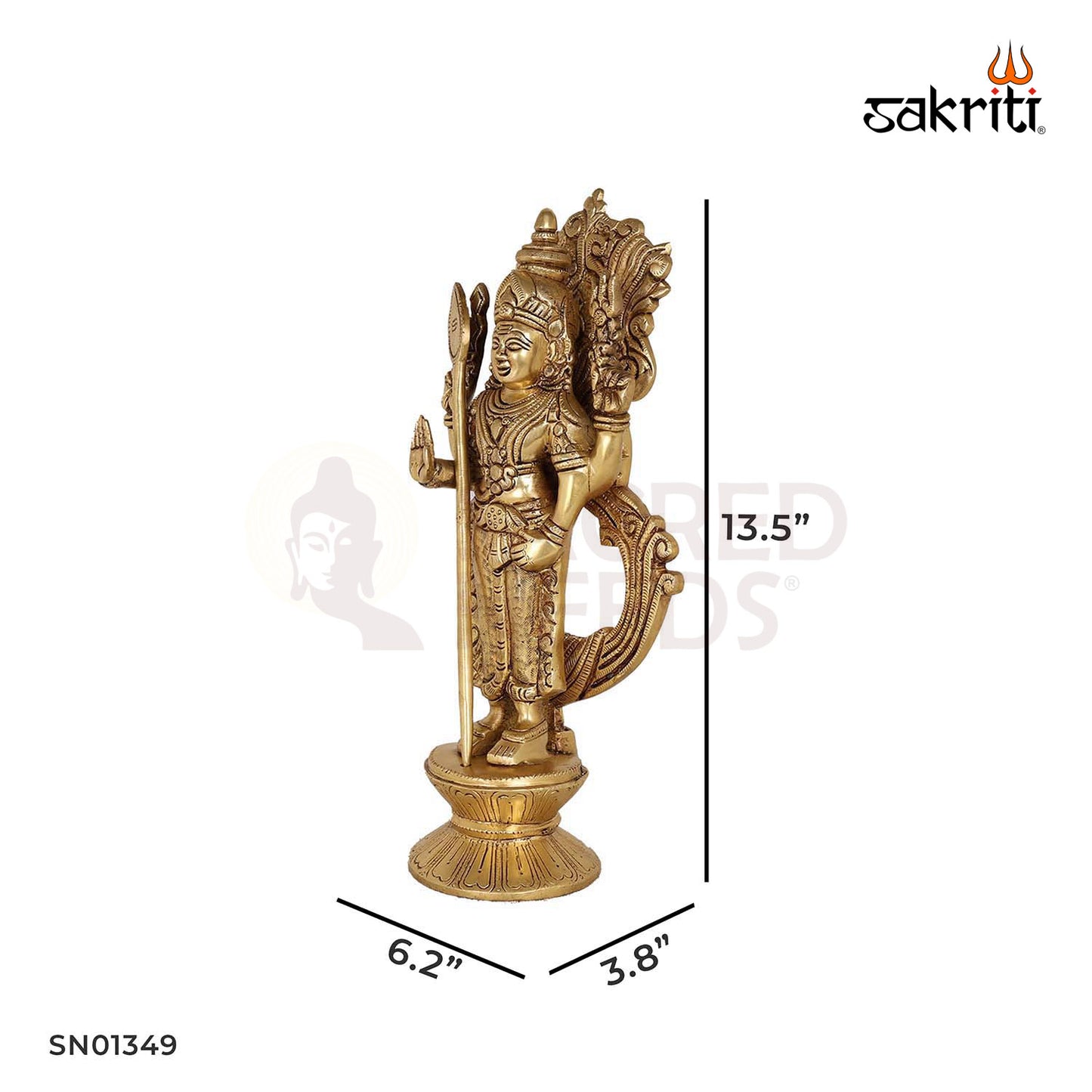 Brass Murugan with Peacock – 13.5 Inch Lord Kartikeya Idol with Vahana for Devotion