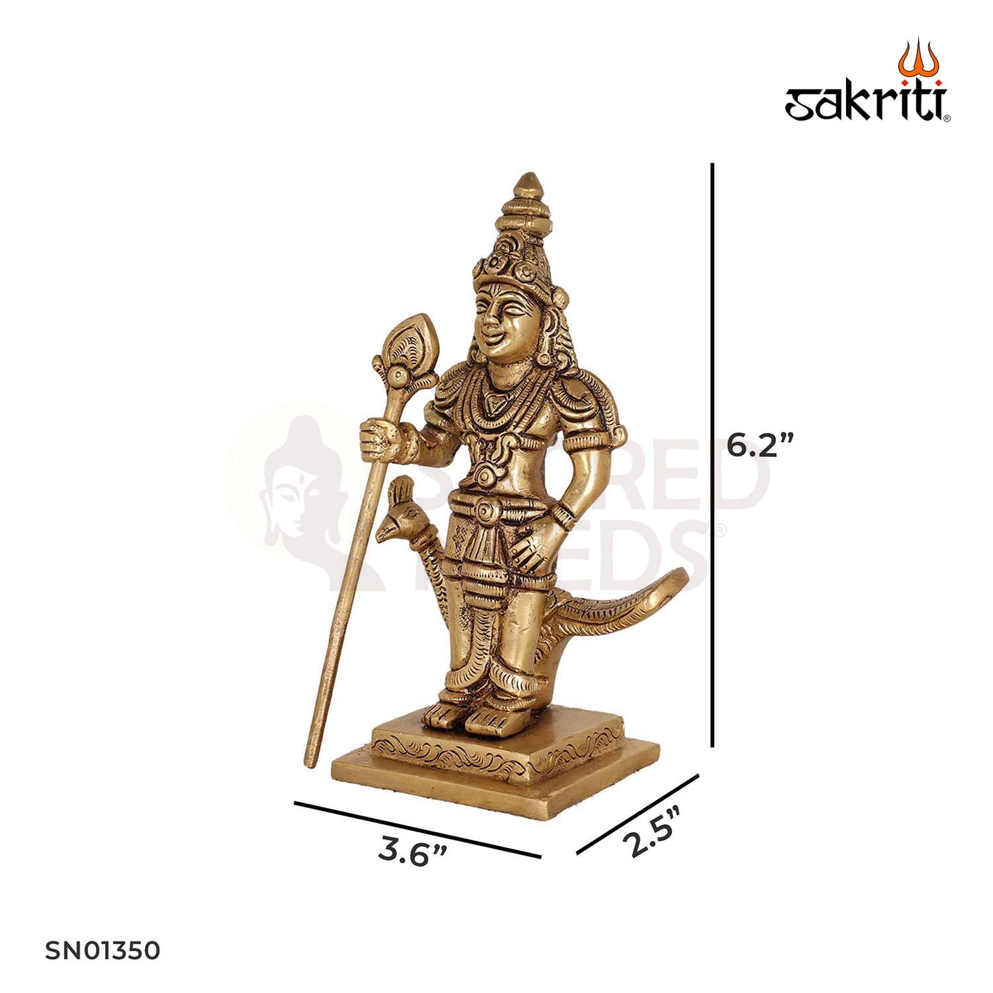 Brass Murugan Statue for Puja Room – 6.2 Inch Hindu God Idol