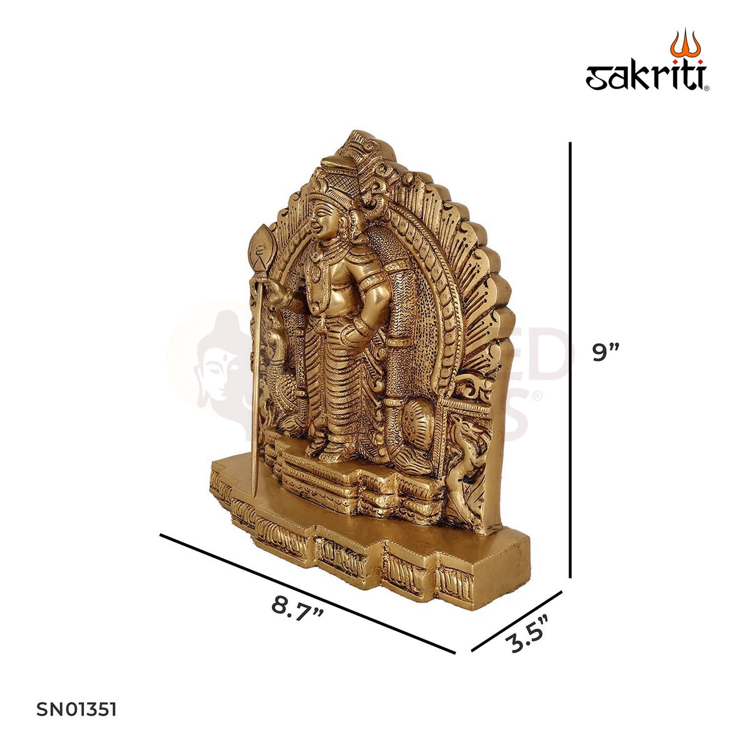 Brass Murugan Idol for Home Temple Decor – 9 Inch South Indian Deity