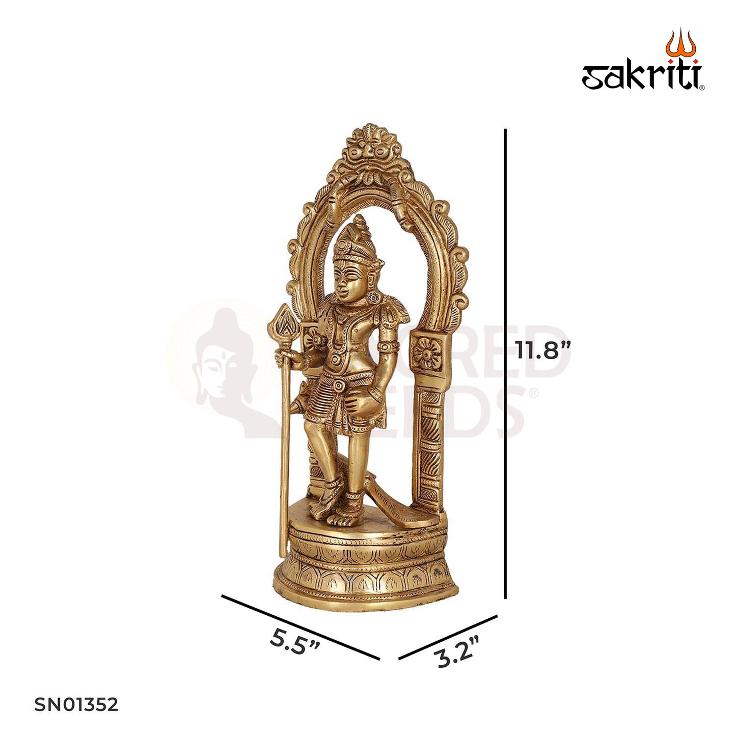 Brass Murugan with Arch – 11.8 Inch Brass Temple Statue