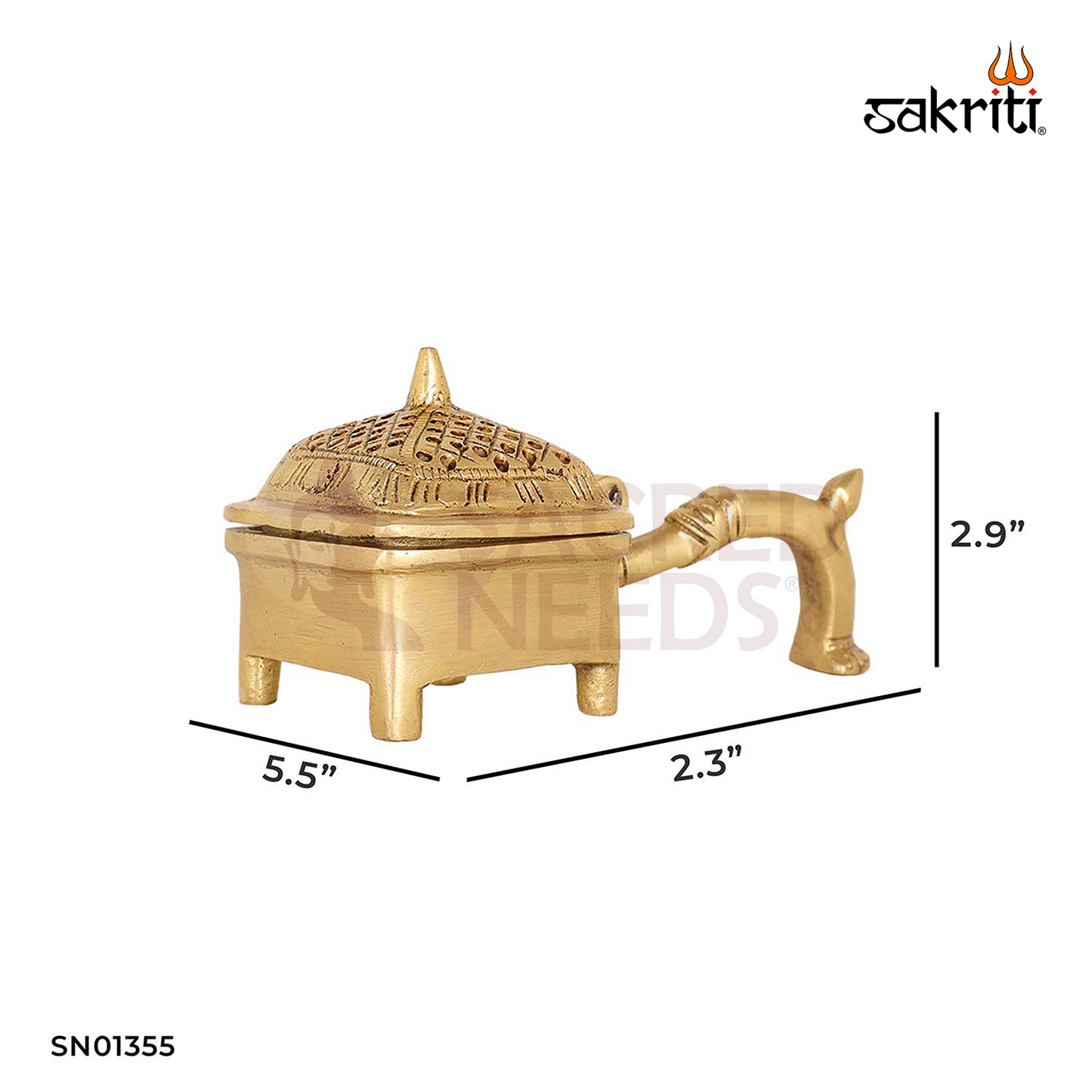 Brass Dhoop Dhani with Handle – 2.9 Inch Puja Incense Burner