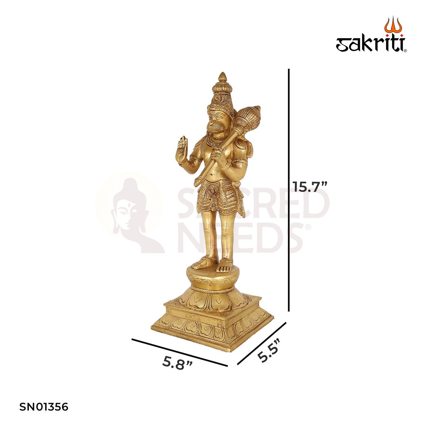 Brass Hanuman Idol for Home Mandir – 15.7 Inch Bajrangbali Murti