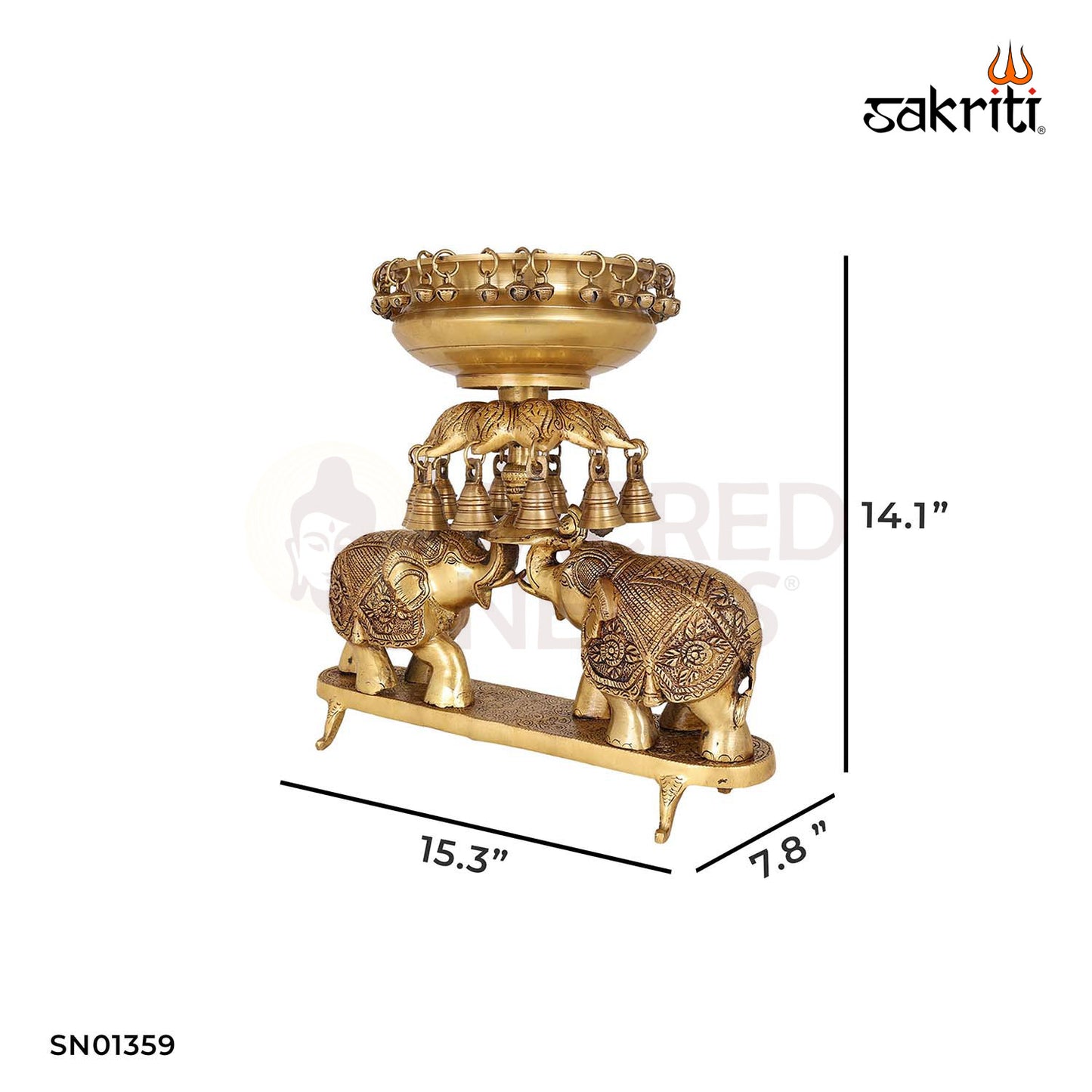 Brass Elephant Urli with Hanging Bell – 15.3 Inch length Festive Bowl