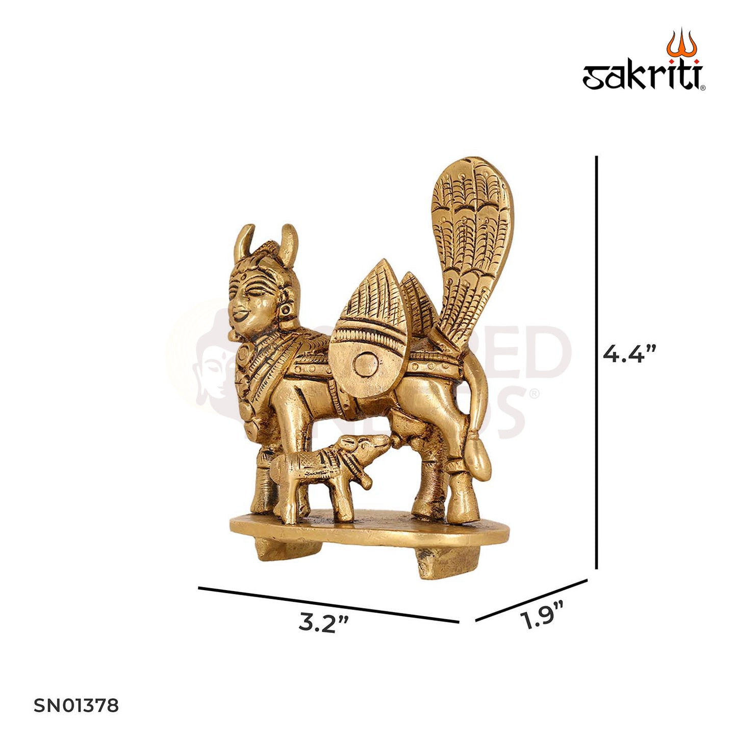 Brass Kamadhenu Cow Idol – 4.4 Inch Cow and Calf Statue