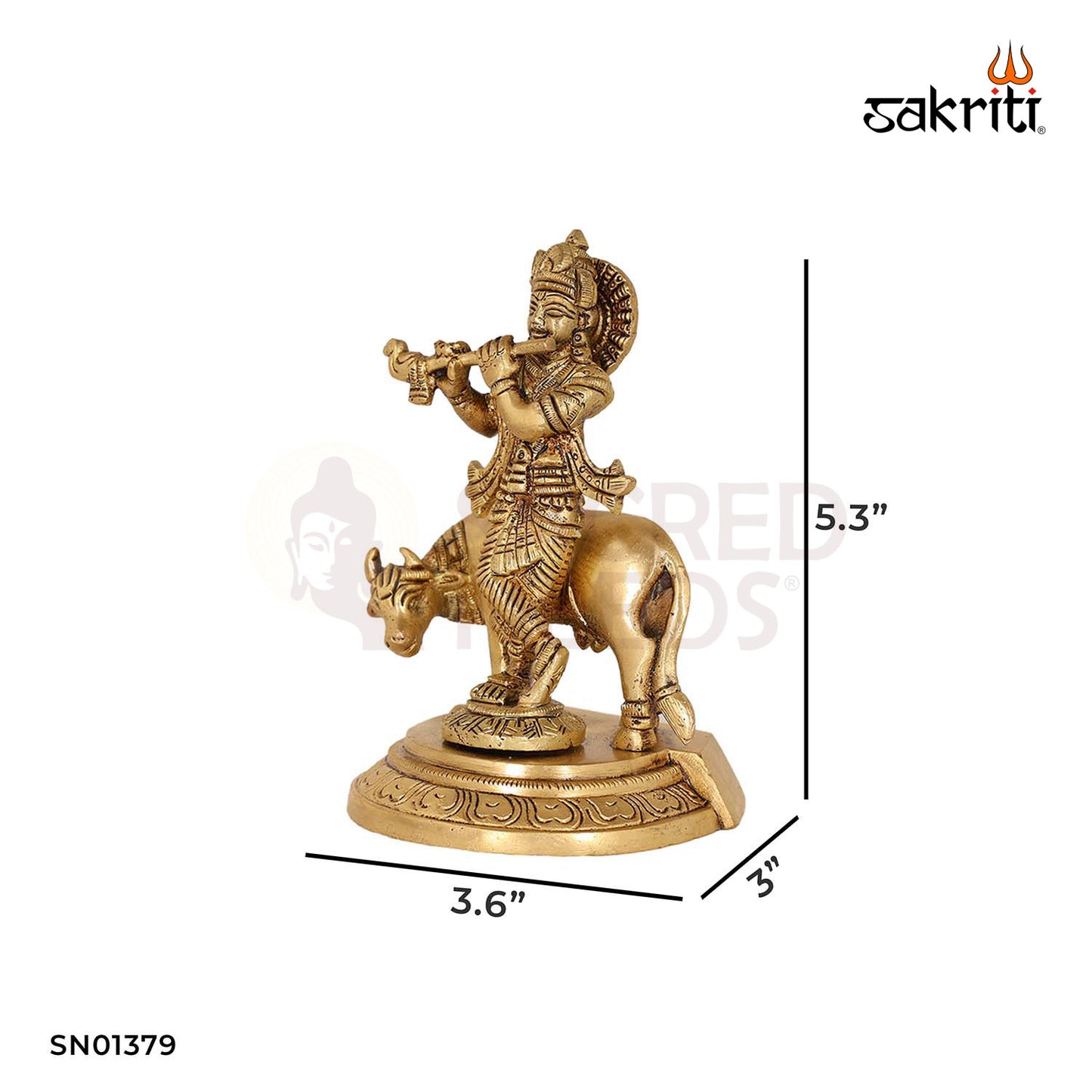 Brass Krishna with Cow – 5.3 Inch Govardhan Gopal Idol