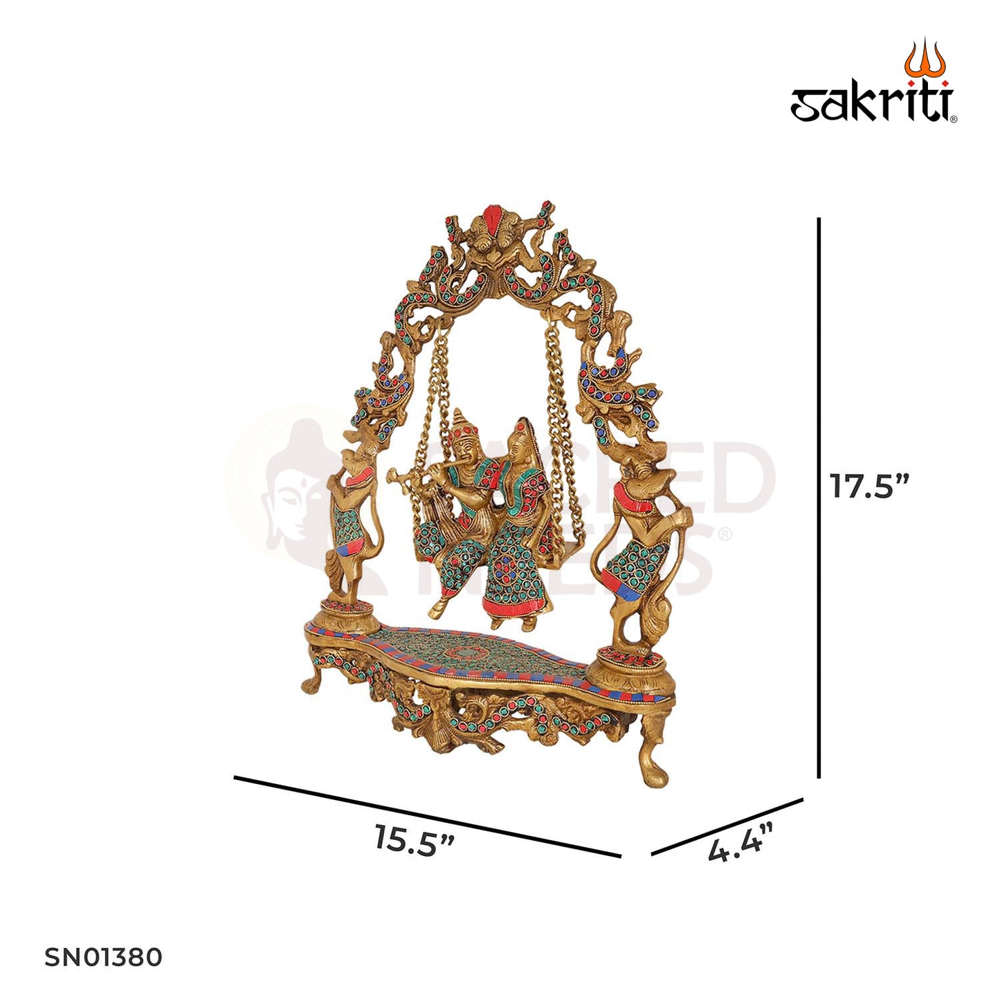 Brass Jhula with Radha Krishna – 17.5 Inch Swing Set Statue