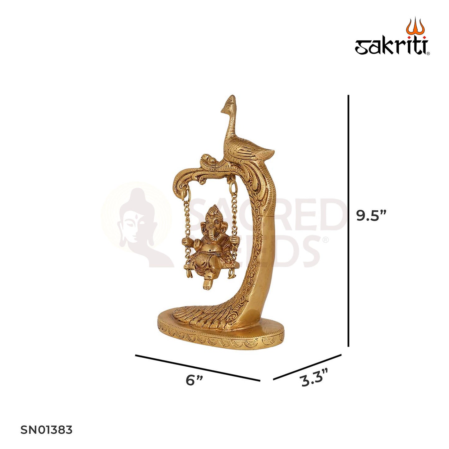 Brass Ganesha on Jhula with Peacock – 9.5 Inch Decorative Showpiece