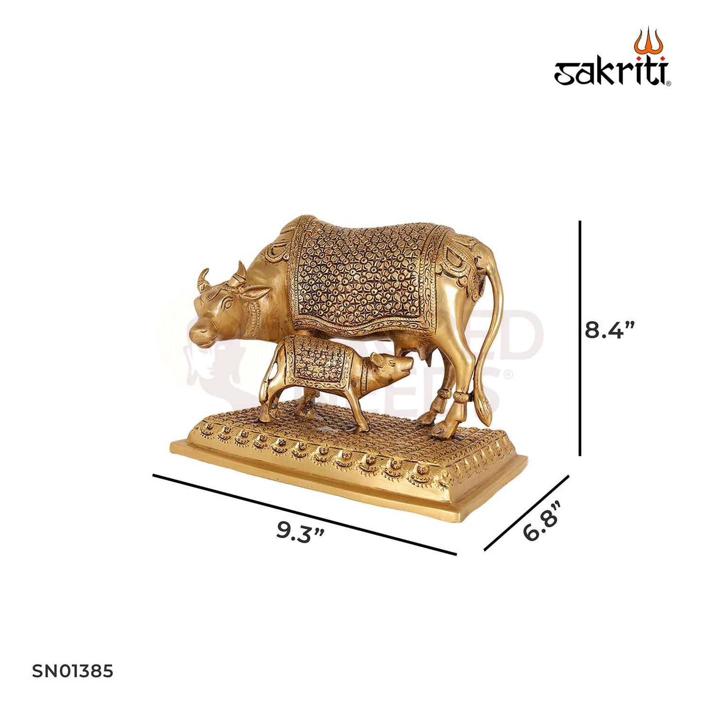 Brass Cow & Calf – 8.4 Inch Indian Cow Idol for Puja