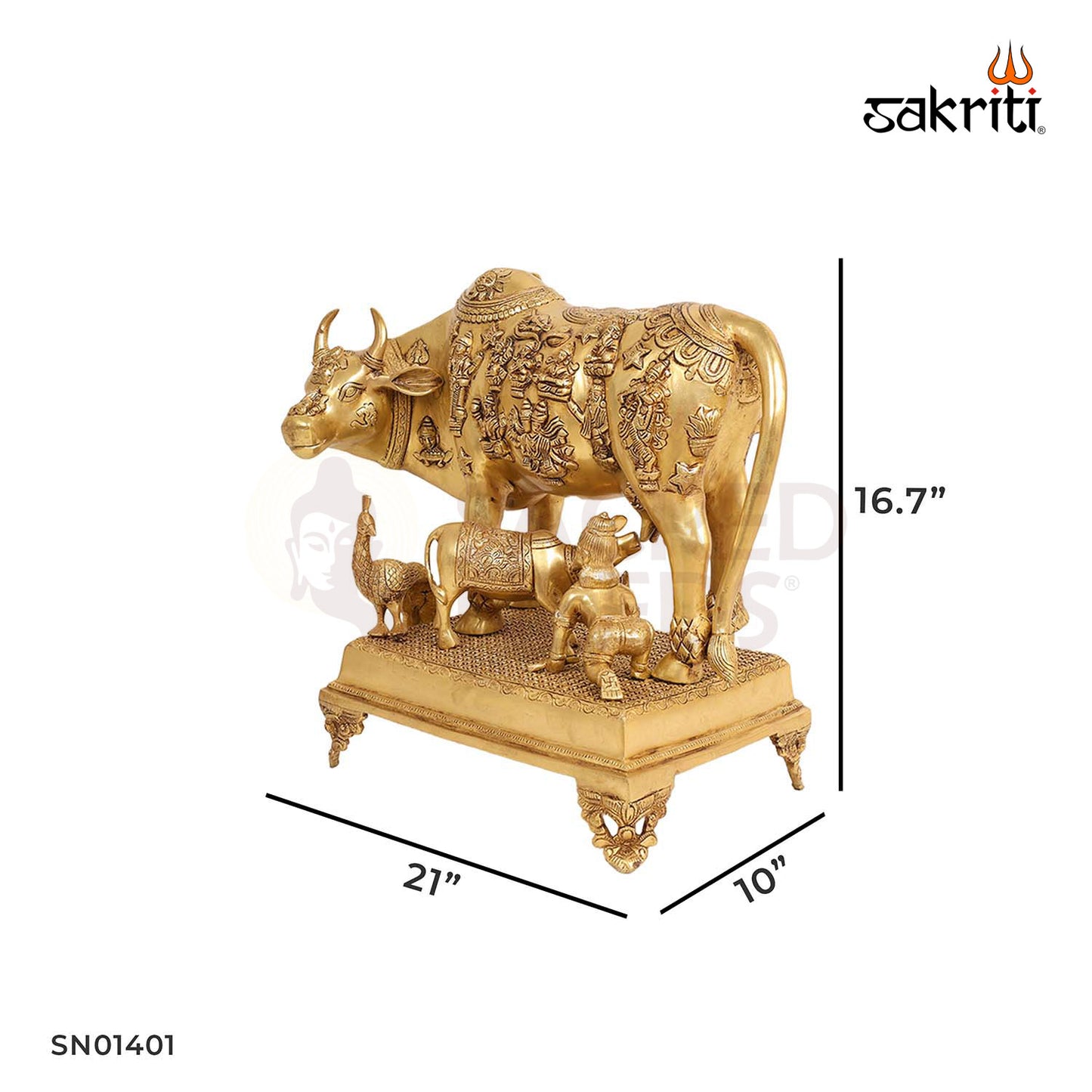 Cow & Calf with Ladoo Krishna – 16.7 Inch Divine Family Idol
