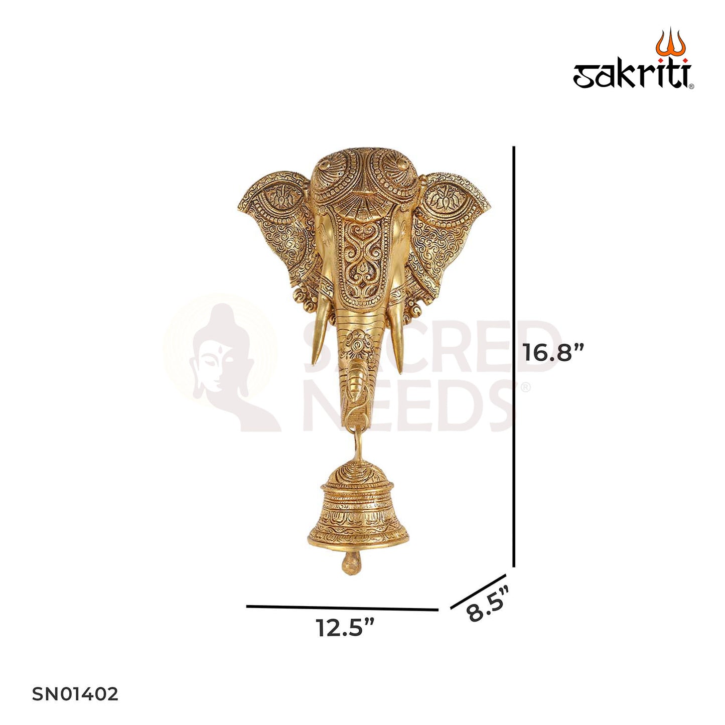 Elephant Head with Bell – 16.8 Inch Wall Hanging for Door