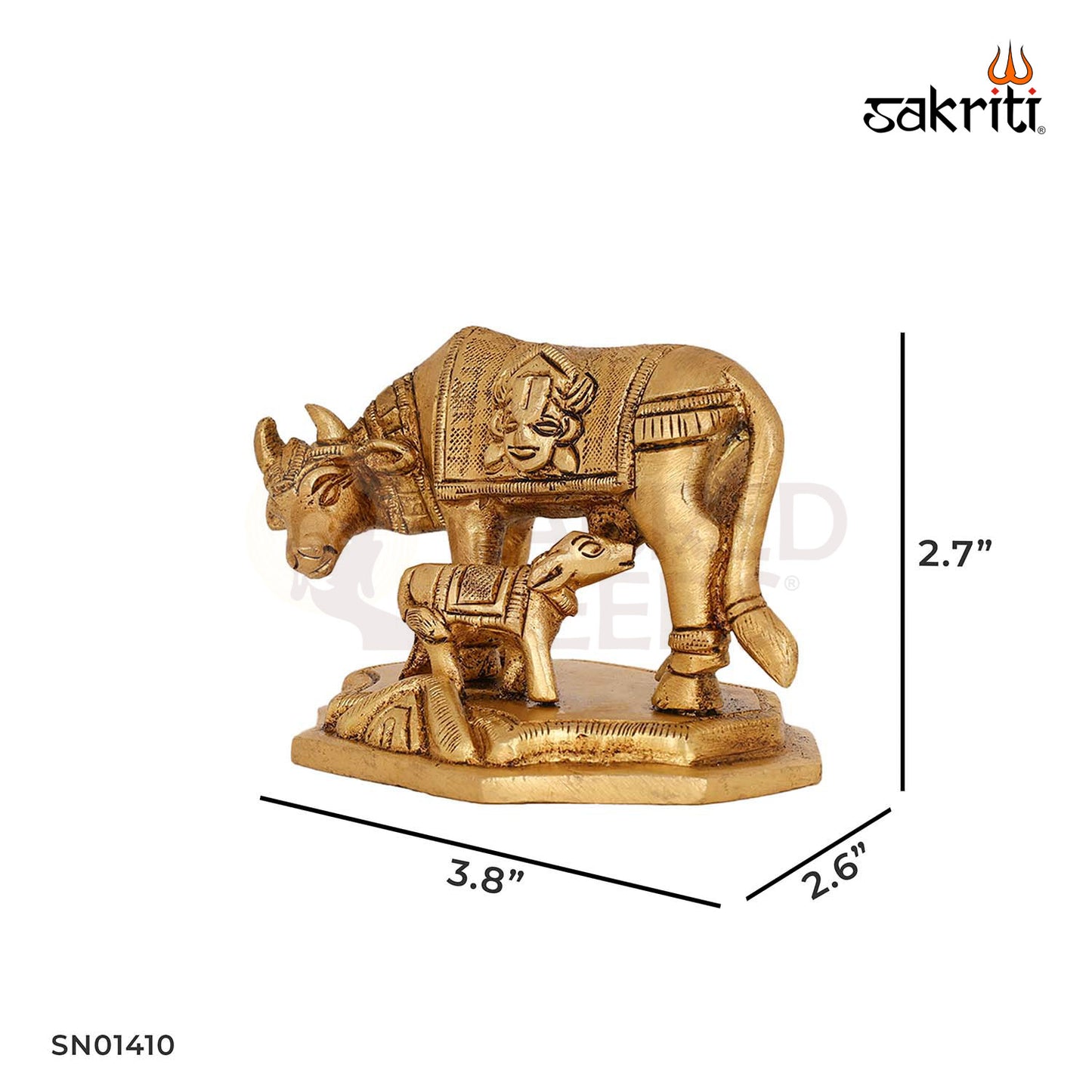 Brass Cow & Calf with Balaji Idol – 2.7 Inch Divine Family Statue