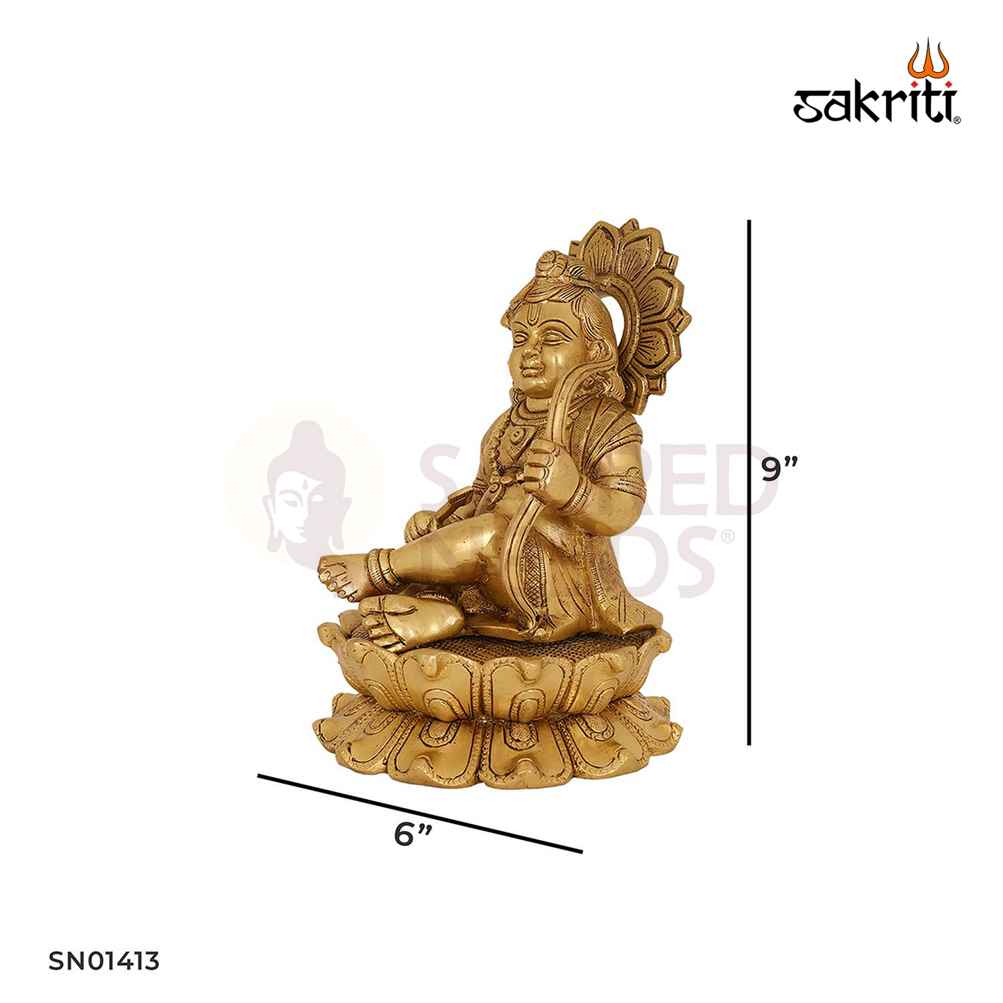 Brass Lotus Ram Idol – 9 Inch Lord Rama with Lotus Base