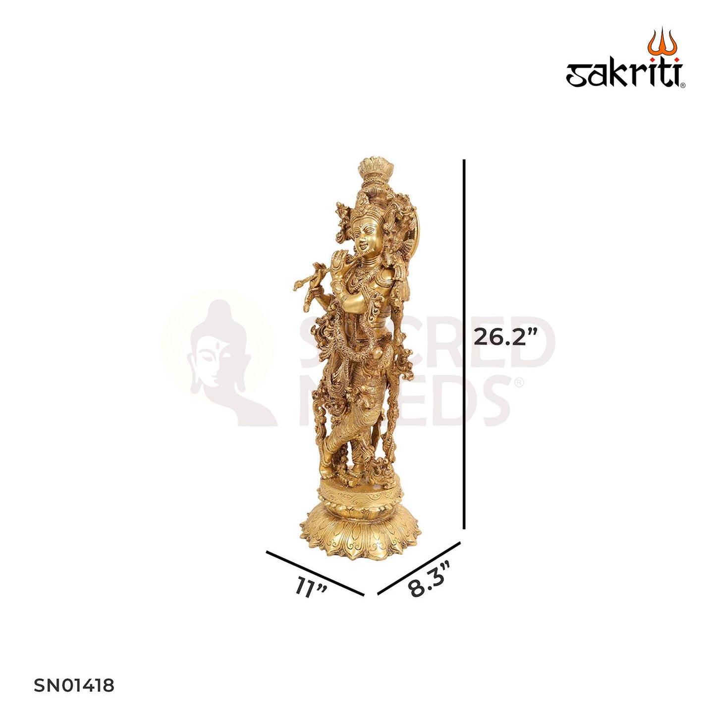 Brass Krishna with Lotus Base – 26.2 Inch Venugopal Idol