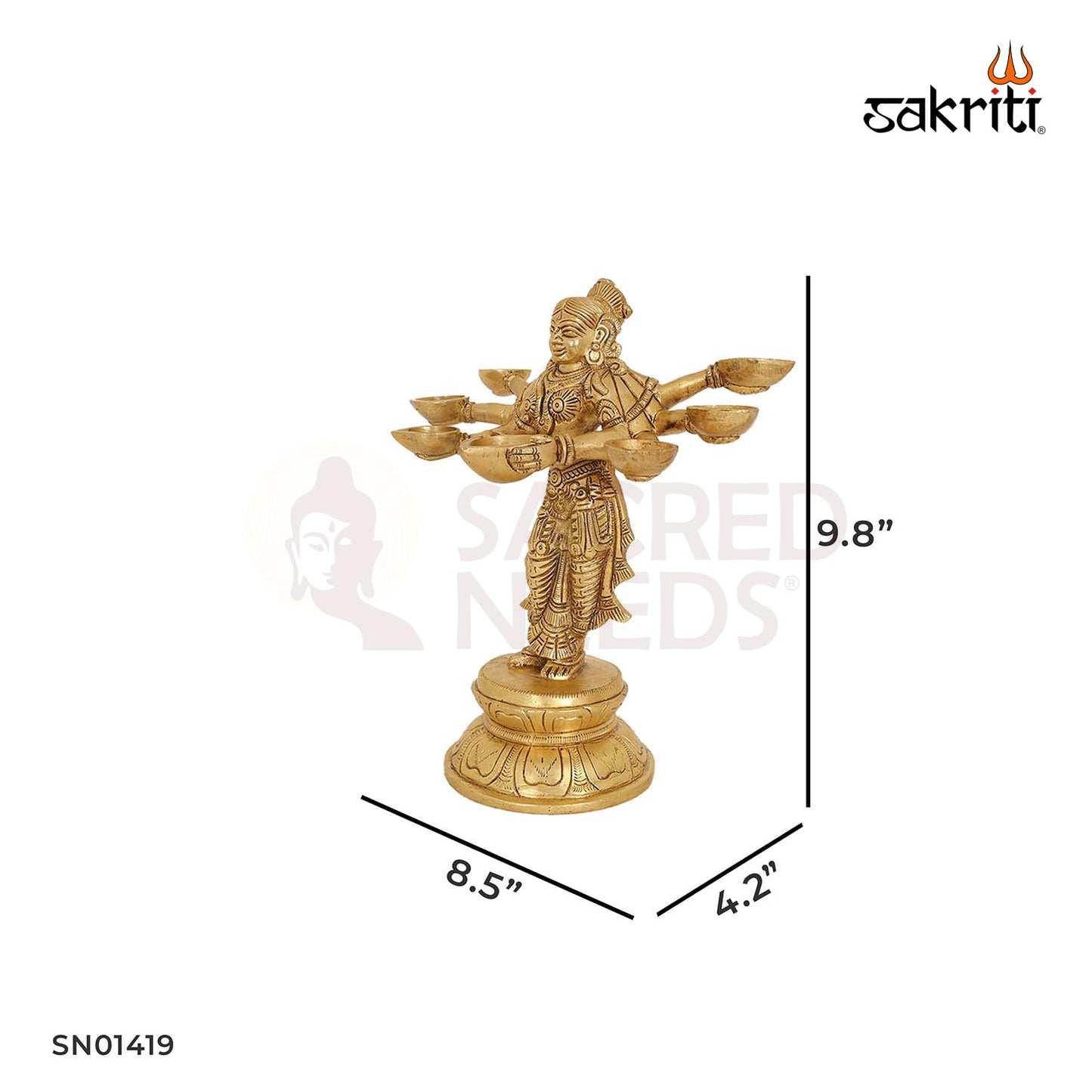 Brass Deep Lakshmi – 9.8 Inch Wealth Goddess Oil Lamp