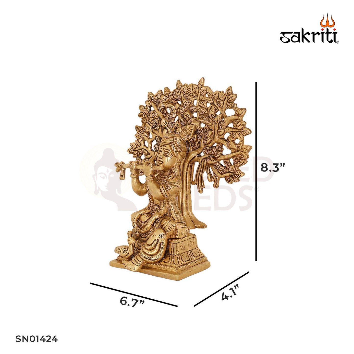 Brass Lord Krishna with Tree – 8.3 Inch Divine Scene Sculpture
