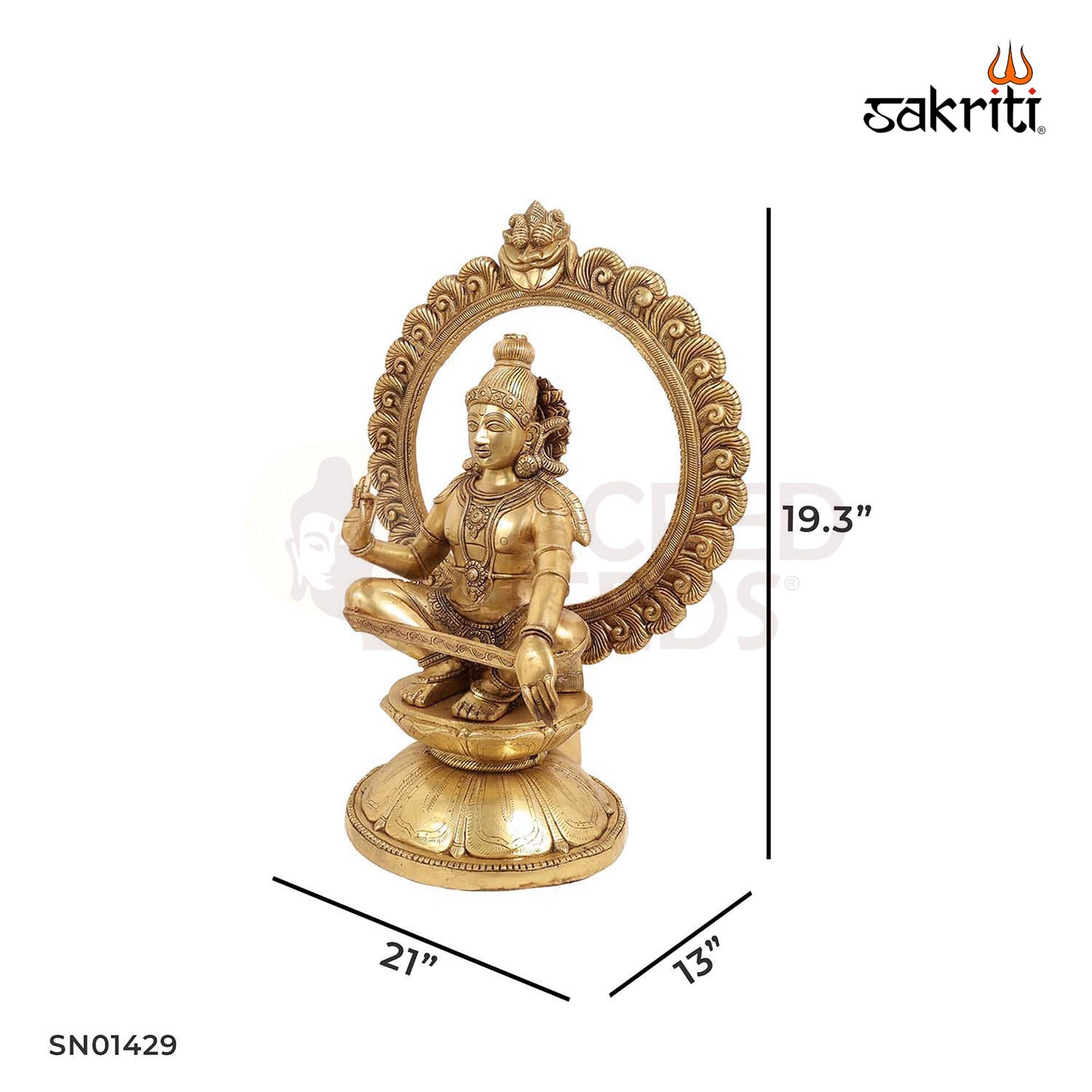 Brass Ayyappa with Arch – 19.3 Inch South Indian God Statue